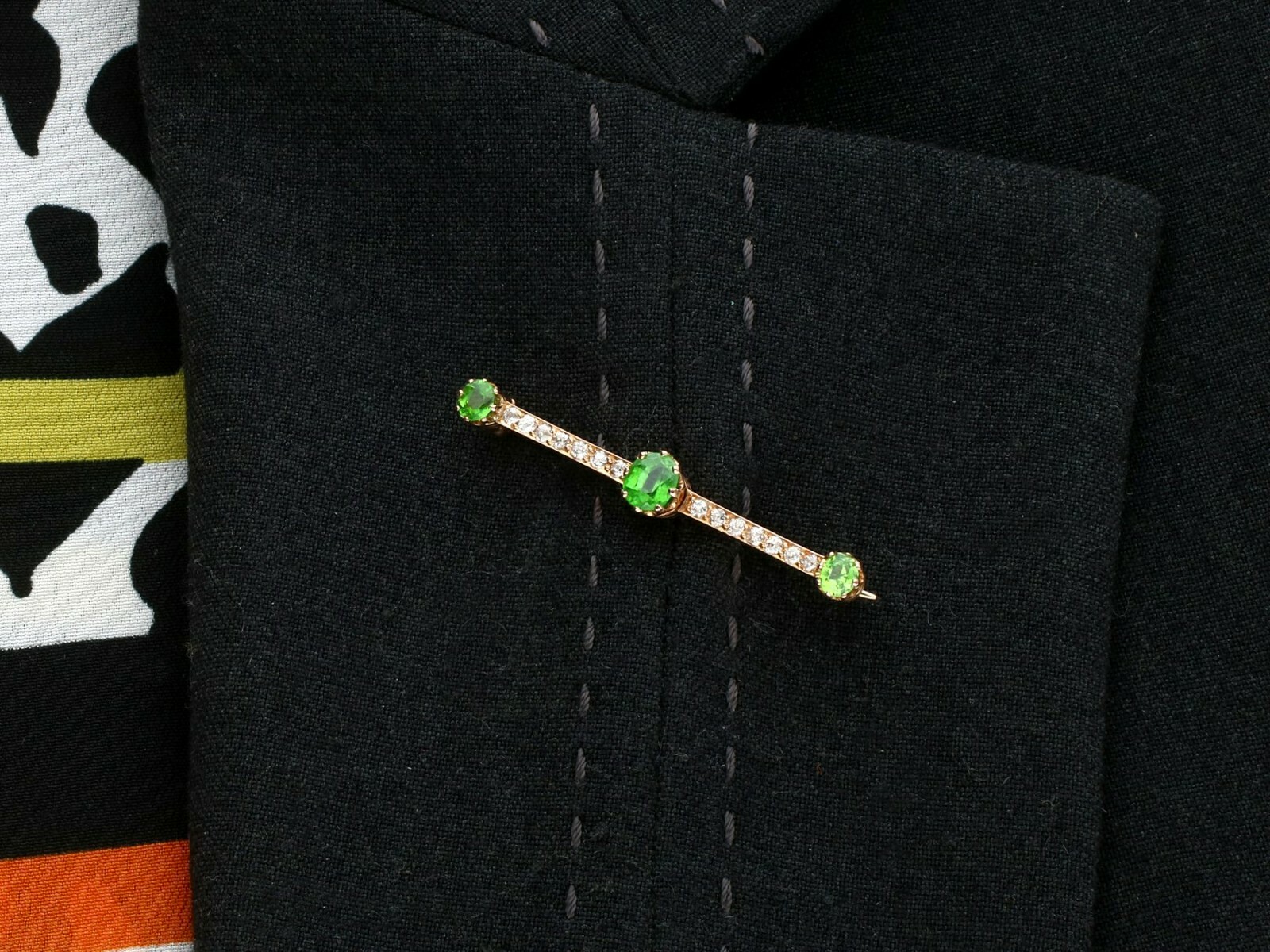 1.01ct Demantoid Garnet and 0.35ct Diamond 14ct Rose Gold Bar Brooch – Antique