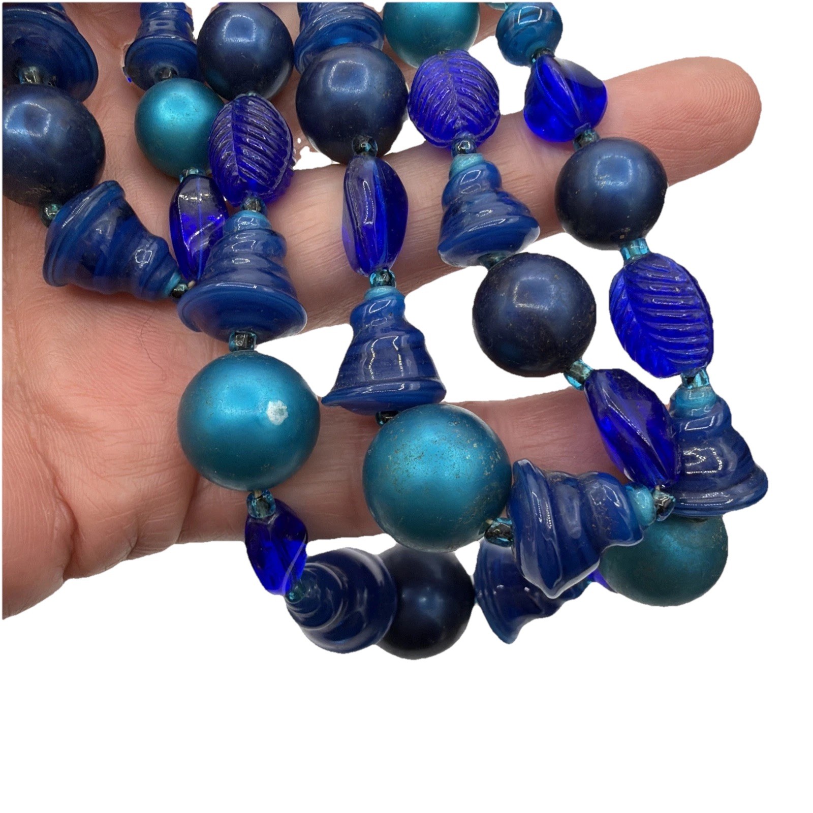 Japan Signed Vintage Multi‑Strand Blue Beaded Necklace – Art Glass Statement