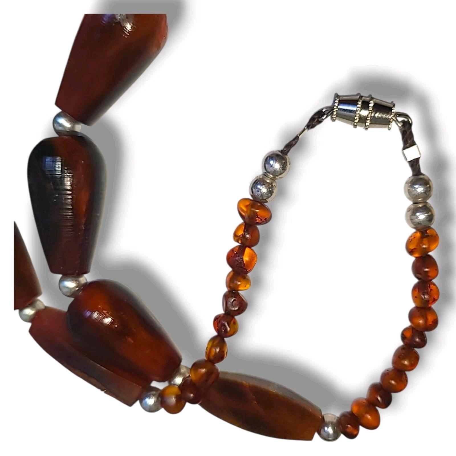 Mixed Baltic Amber Honey Cognac Butterscotch & 925 Silver Bead Necklace 20″