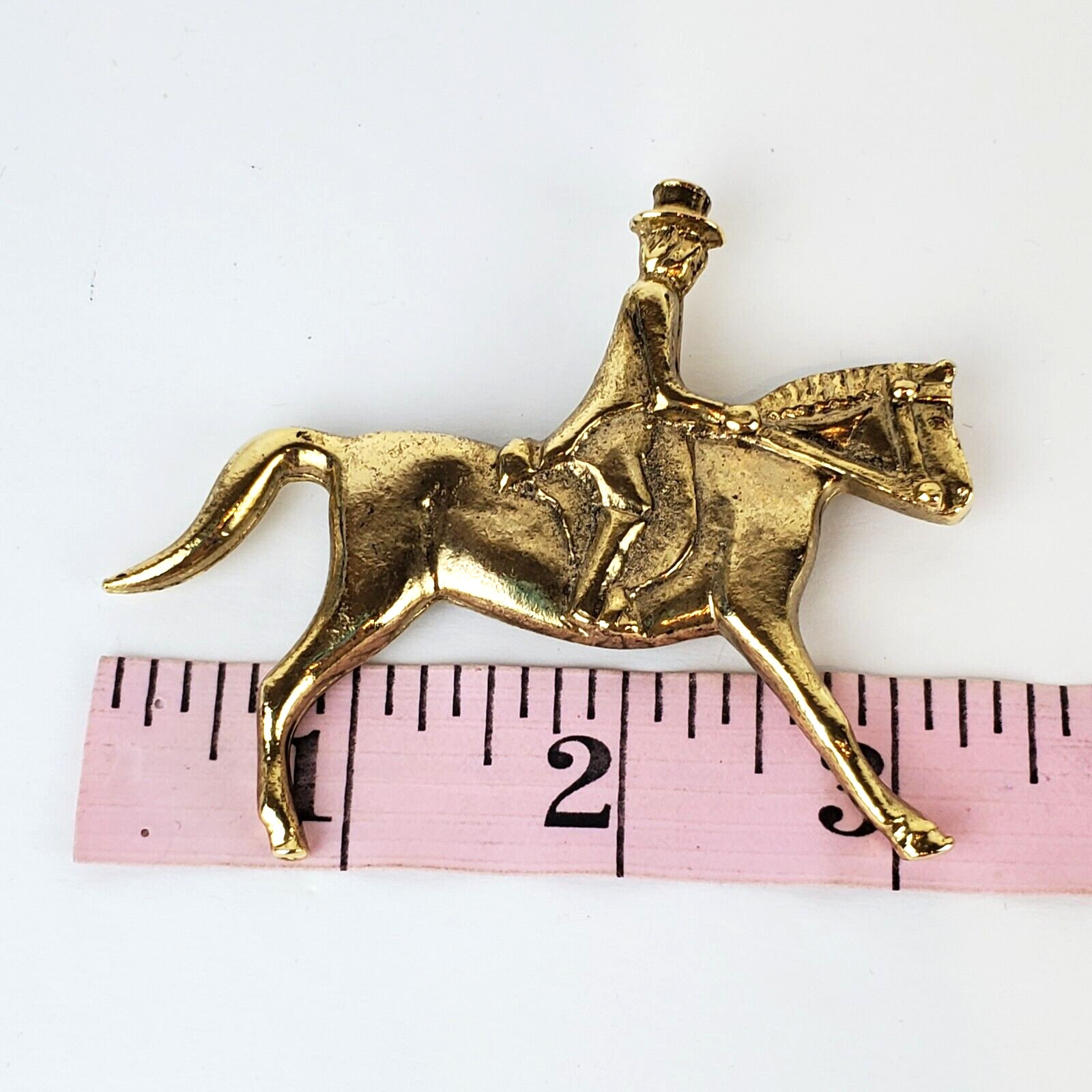 Vtg Goldtone Access English Pewter Equestrian Horse Rider Brooch Pin Gr. Britain
