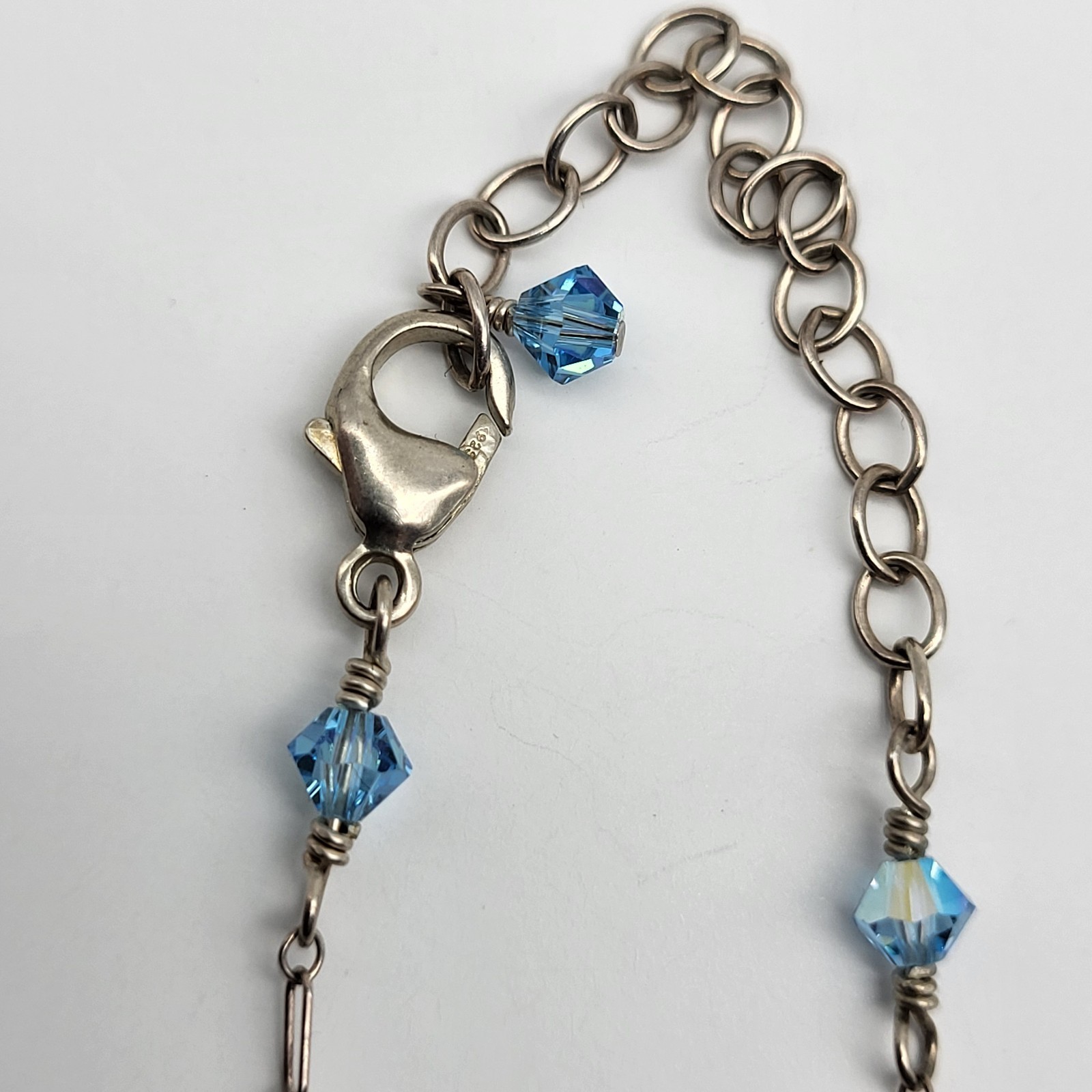 Beautiful Sterling Silver Blue Crystal Necklace Earrings Set Flamboyant Sexy