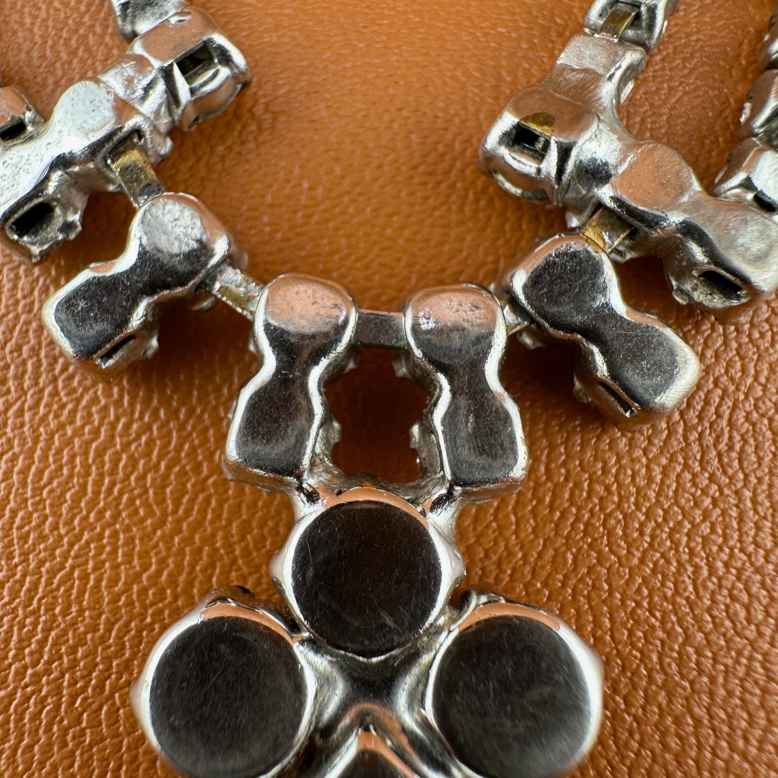 Vintage Rhinestone Festoon Style Necklace Silver Tone Cup Chain Clear Stones