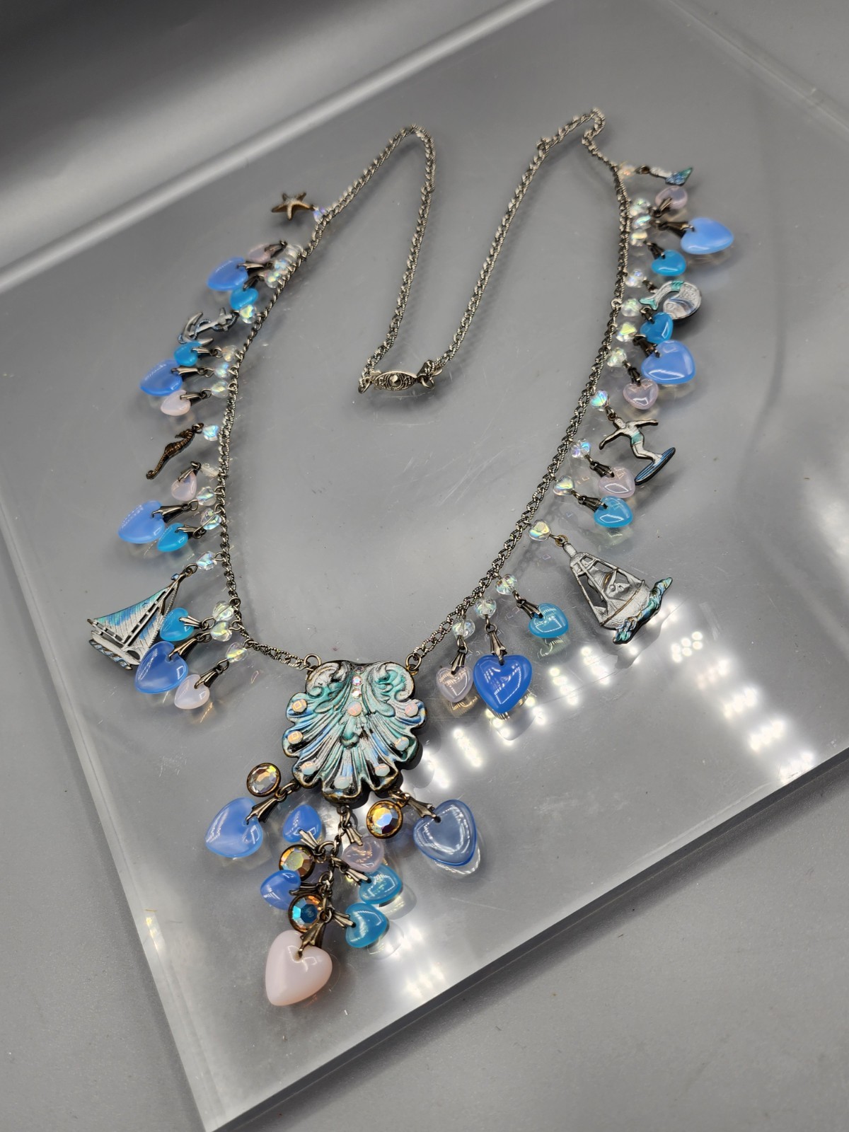 Vintage Rare Nautical Theme “Glass Works Studio” Necklace 32″L