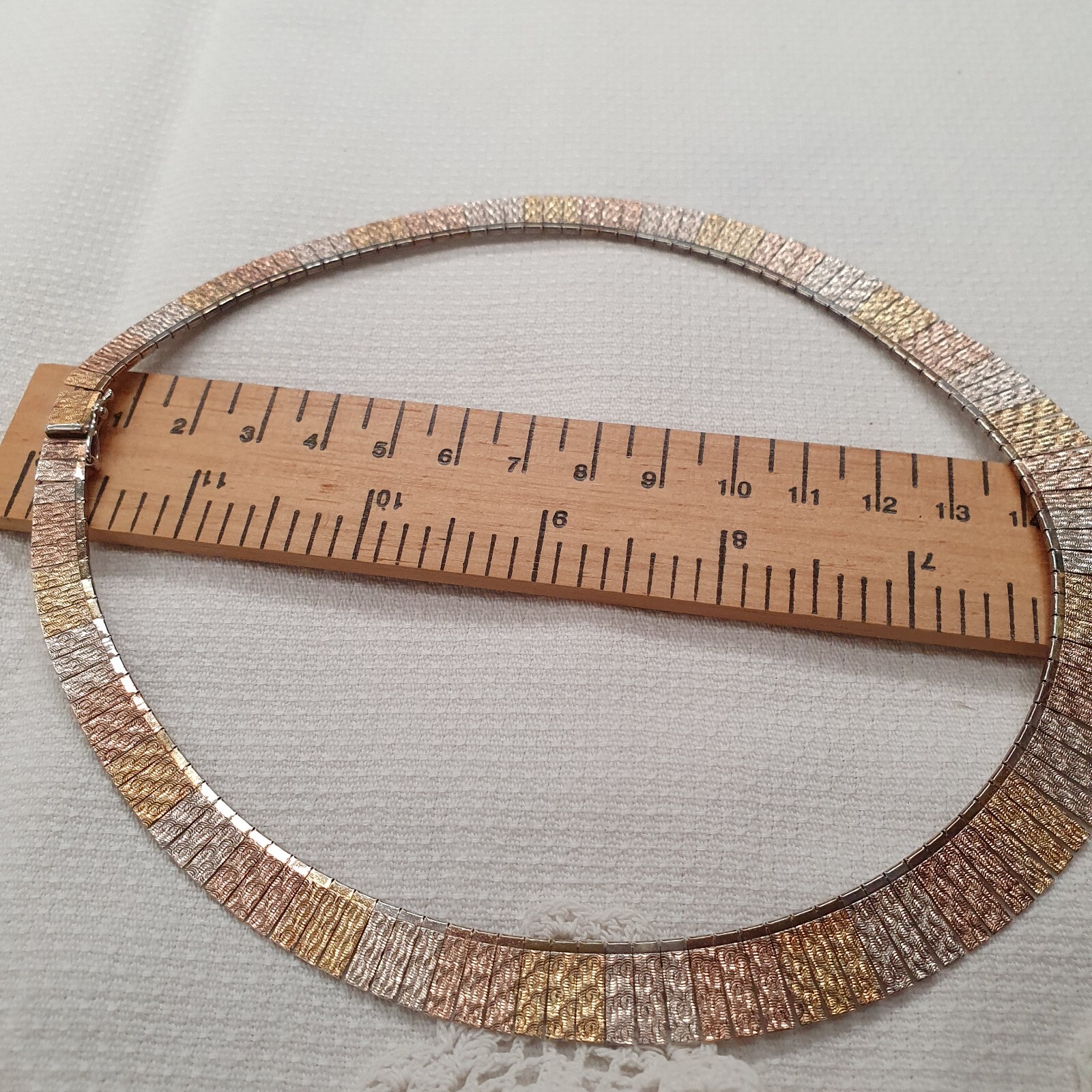 Vintage 3 toned sterling silver, rose and yellow gold plated collar necklace