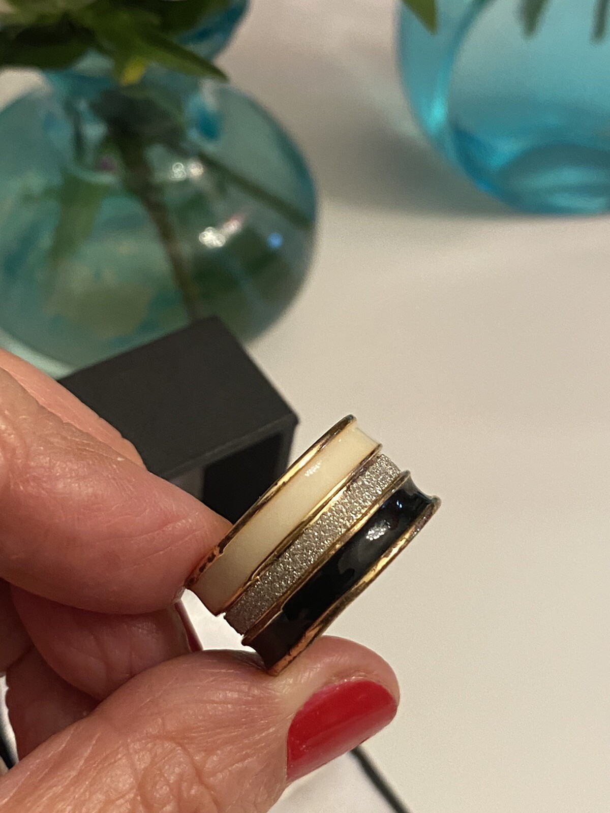 Vintage Enamel Paved Crystal Wide Band Ring