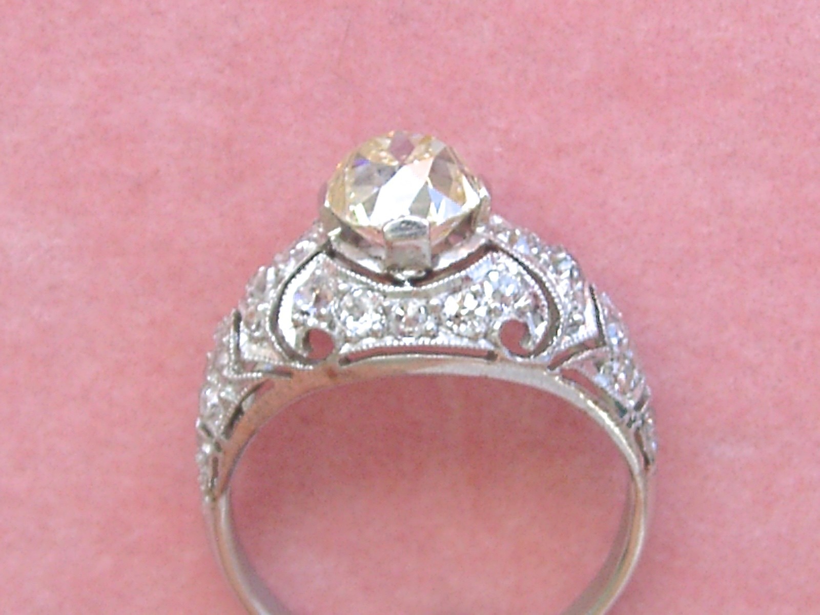 ANTIQUE ART DECO 1.52ct YELLOW EURO DIAMOND PLATINUM ENGAGEMENT RING 1930 sz 6.5