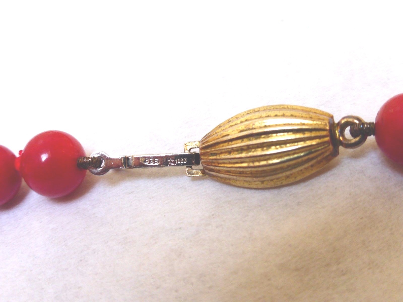 VINTAGE ITALY BLOOD RED CORAL 8mm BEAD NECKLACE 39 GRAMS 21″ UNDYED