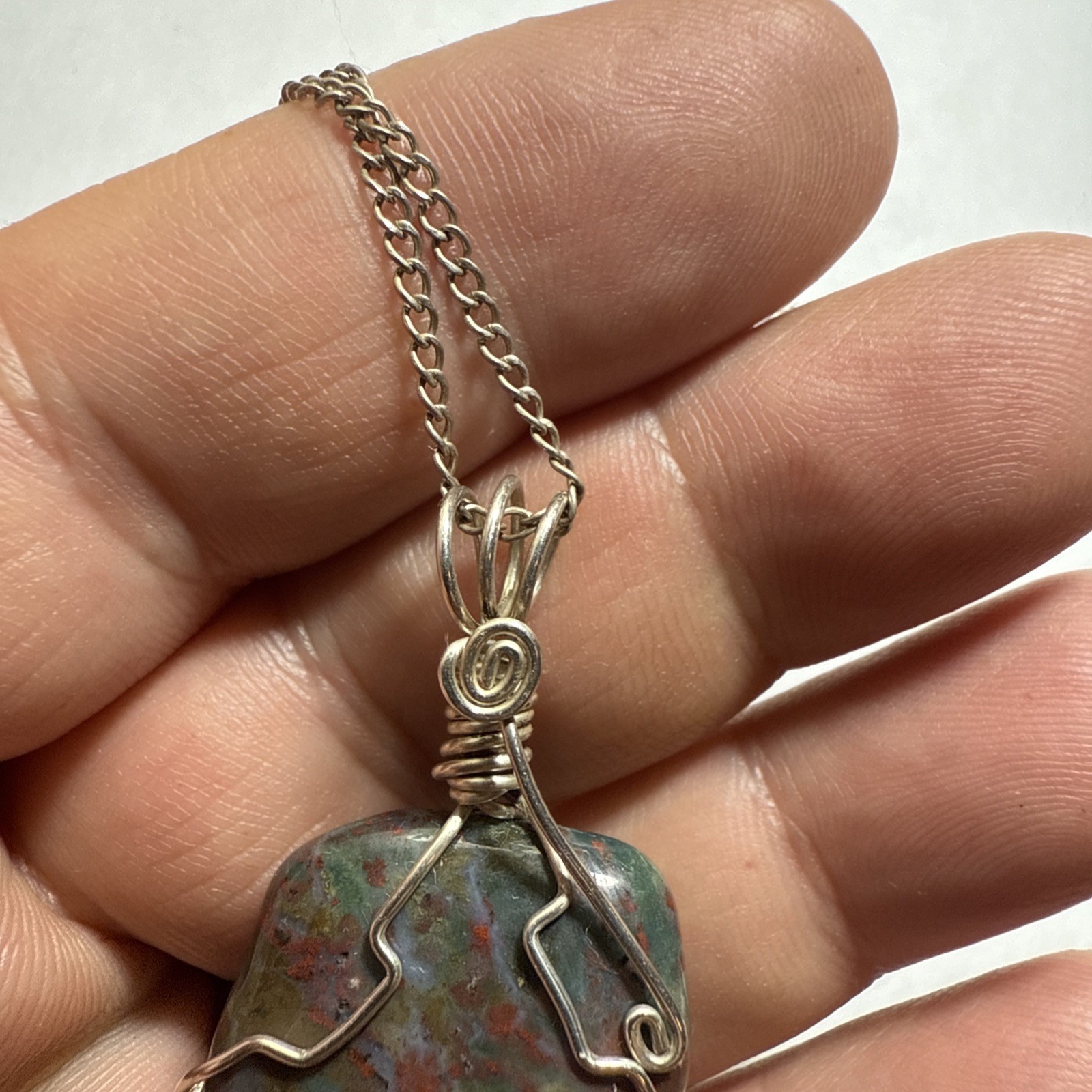Necklace Bloodstone Big 25ct Solitaire Vintage Sterling Silver 18” Chain