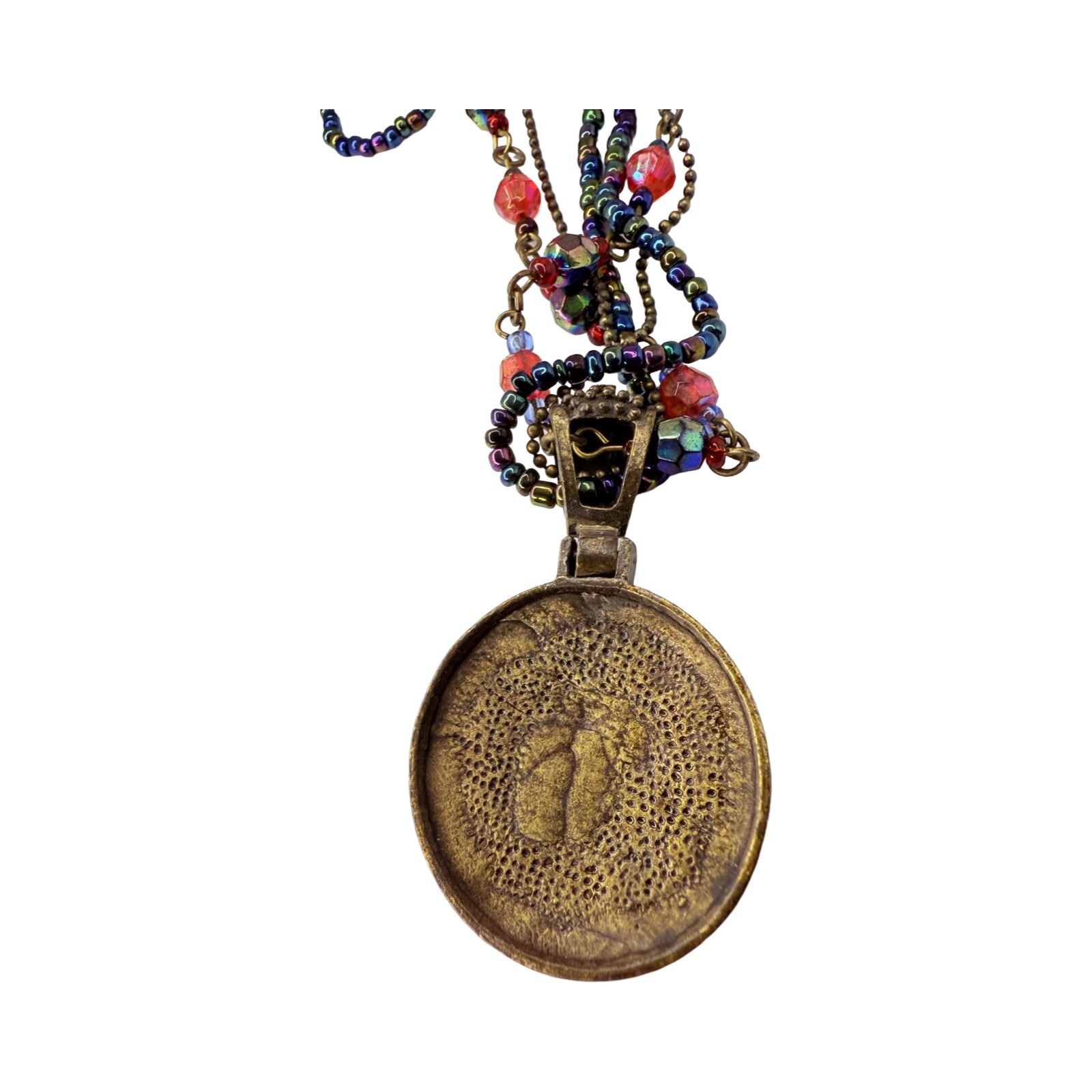Multicolor Necklace Statement Pendant 19″ Beaded Layered Chain Bohemian