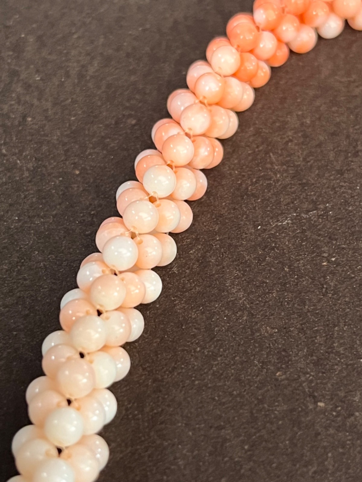 Vintage White to Peach Salmon Color Woven Coral Necklace from Japan