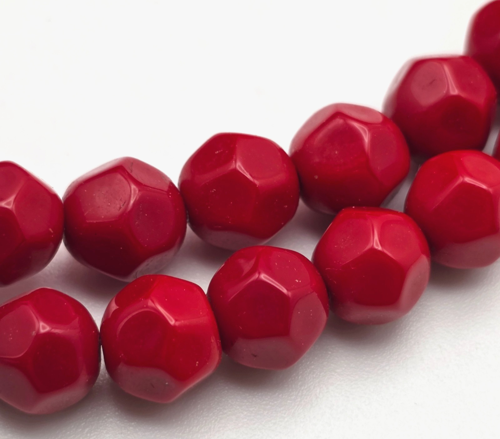 Vintage Double Strand Red Faceted Bead Necklace Box Clasp 18 In Classic