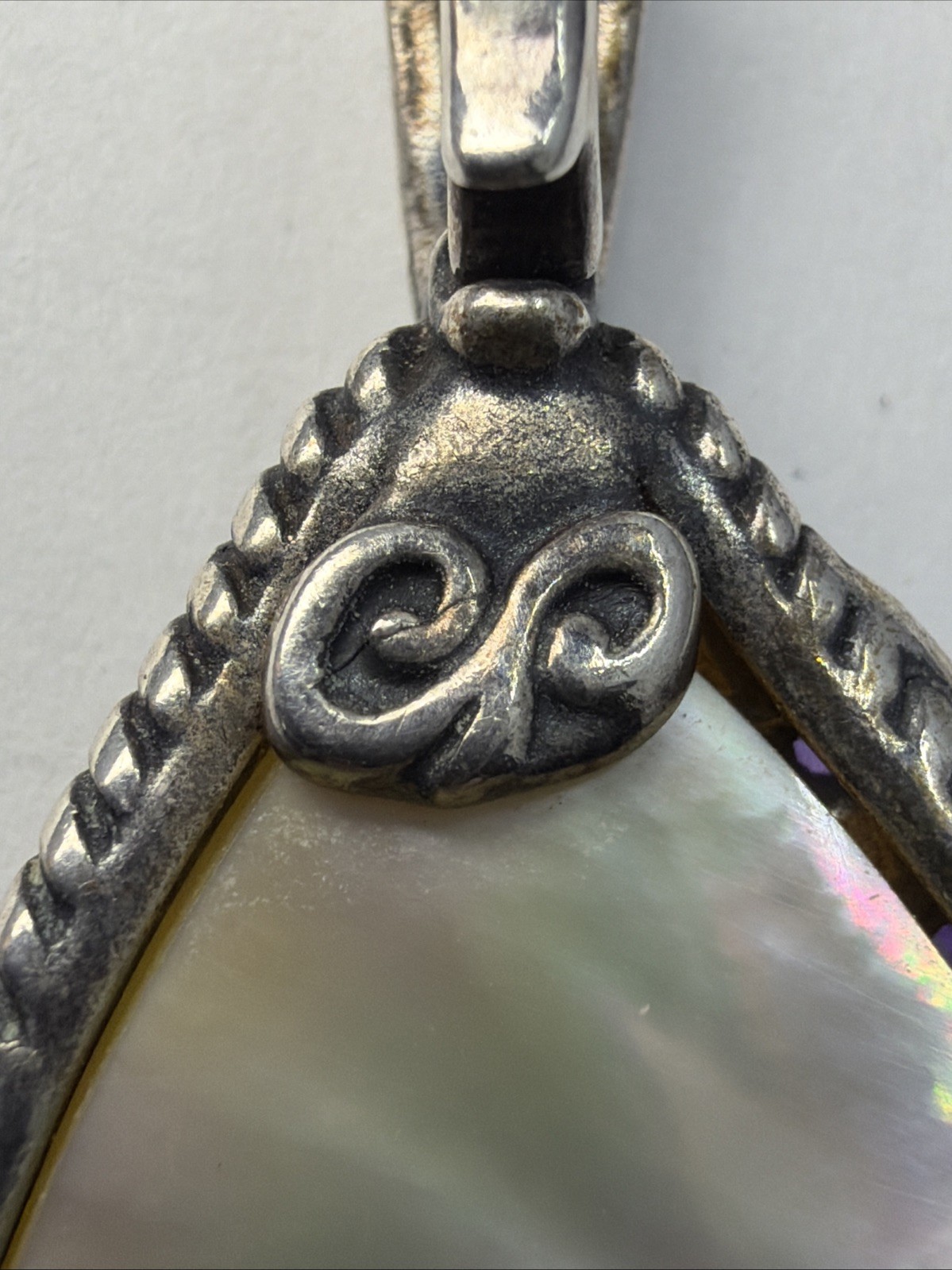 Vtg Carolyn Pollack Relios Mother Pearl Multi stone Flower Butterfly Pendant 925