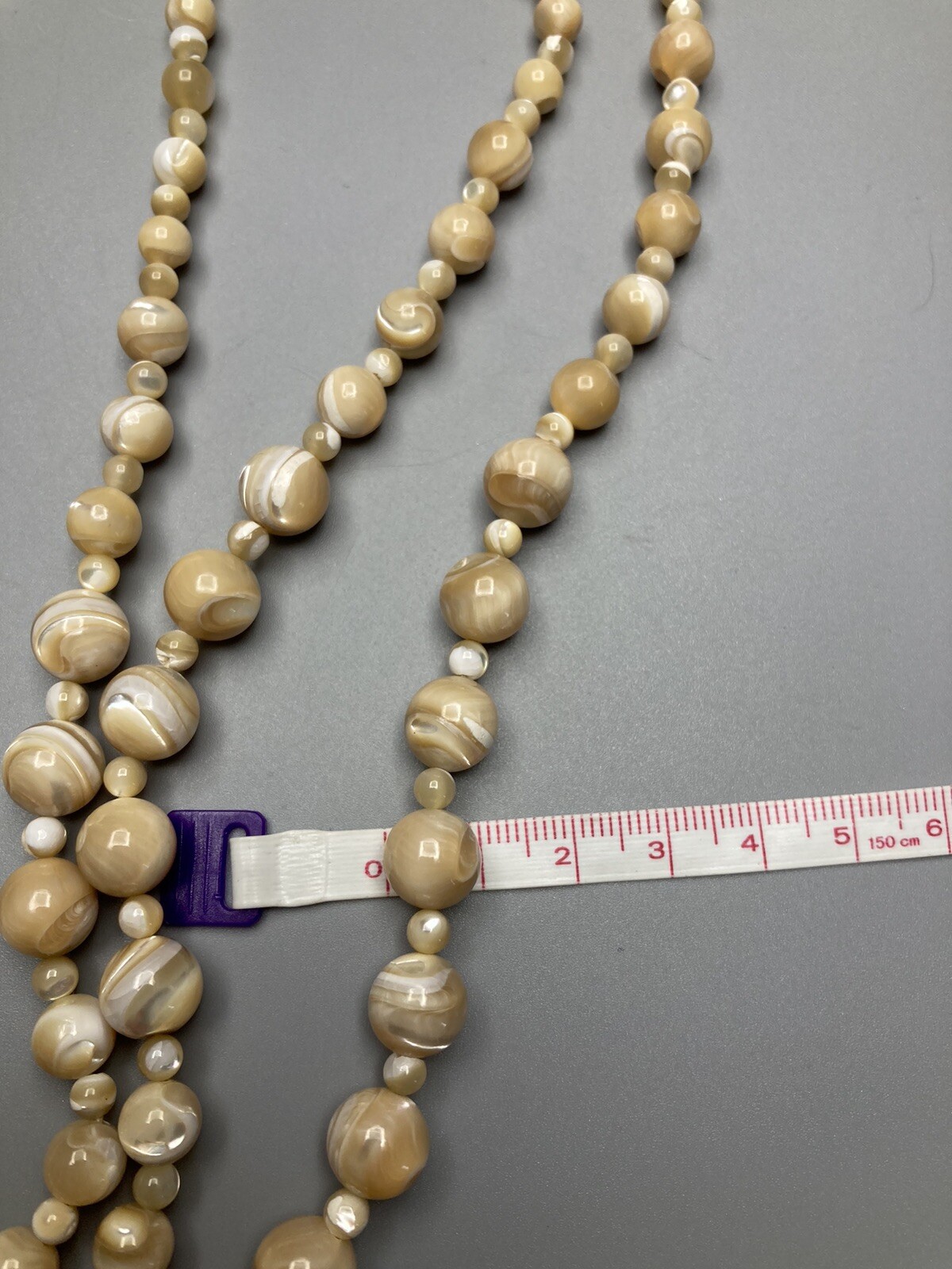 Mother of Pearl Necklace 3 Strand VTG Hand Knotted No Clasp 28.5in 97g 2” Drop