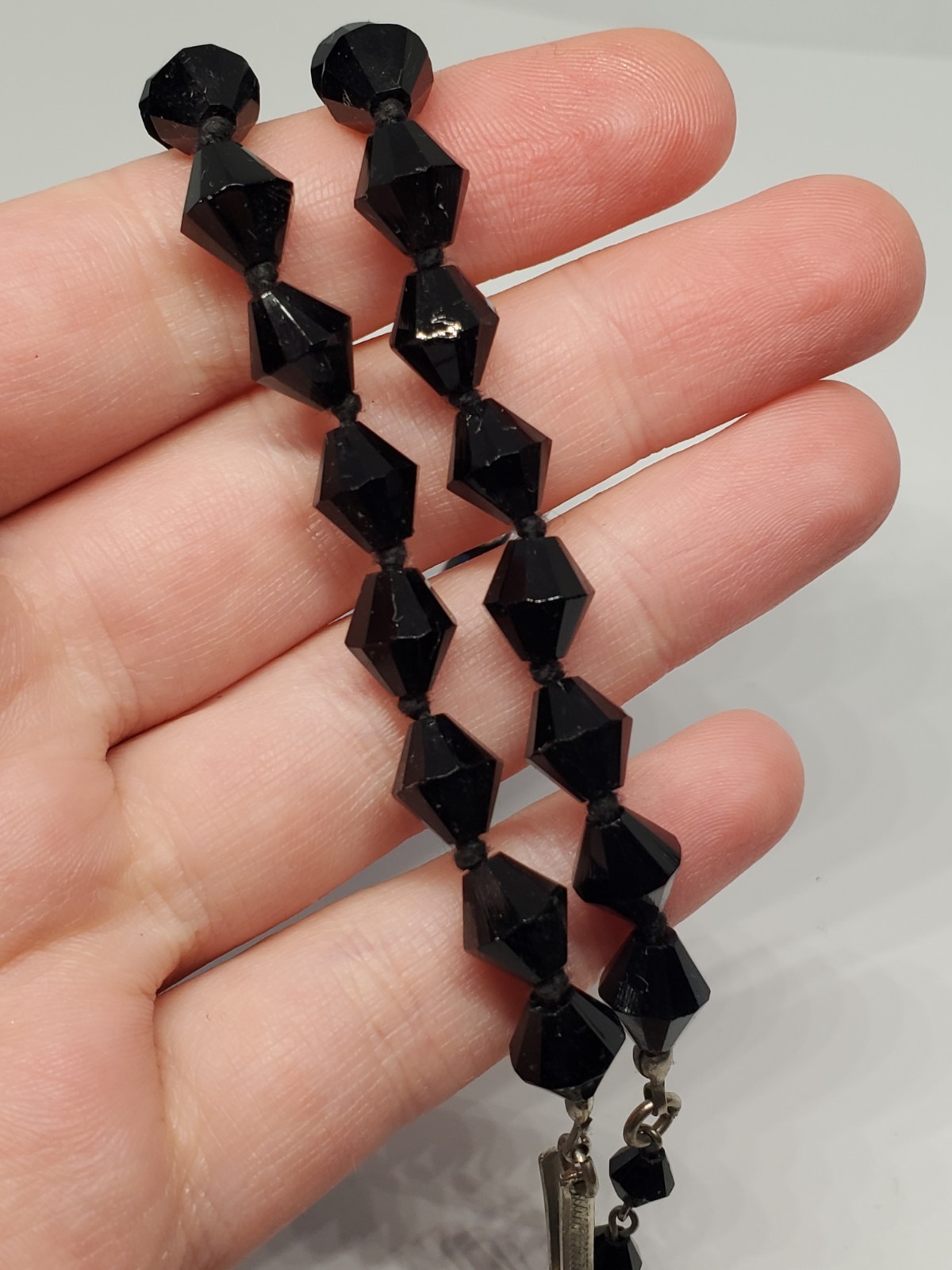 Vintage Austrian Black Bicone Crystal Glass Bead Choker Necklace