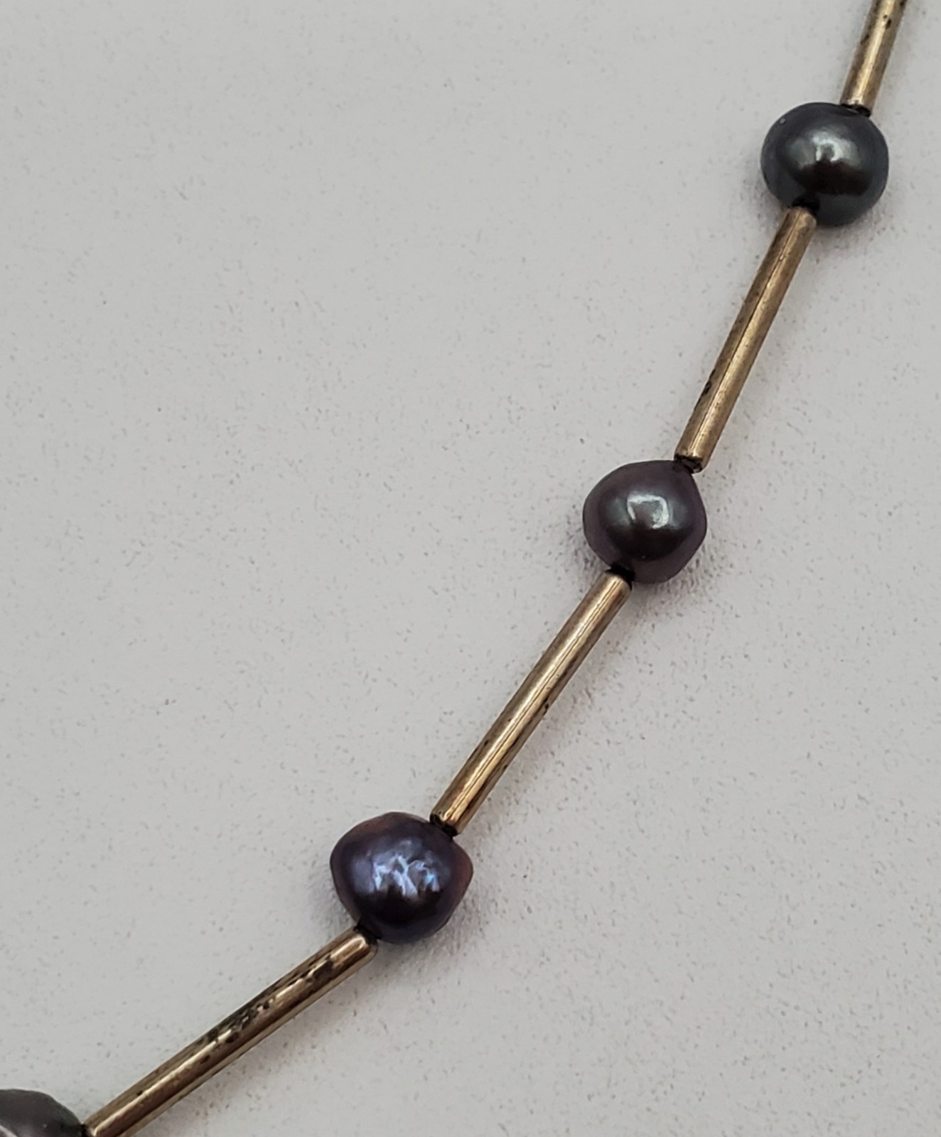 VTG 925 Peacock Pearl Necklace 16in Sterling Silver Bar Links 7g Gray Station