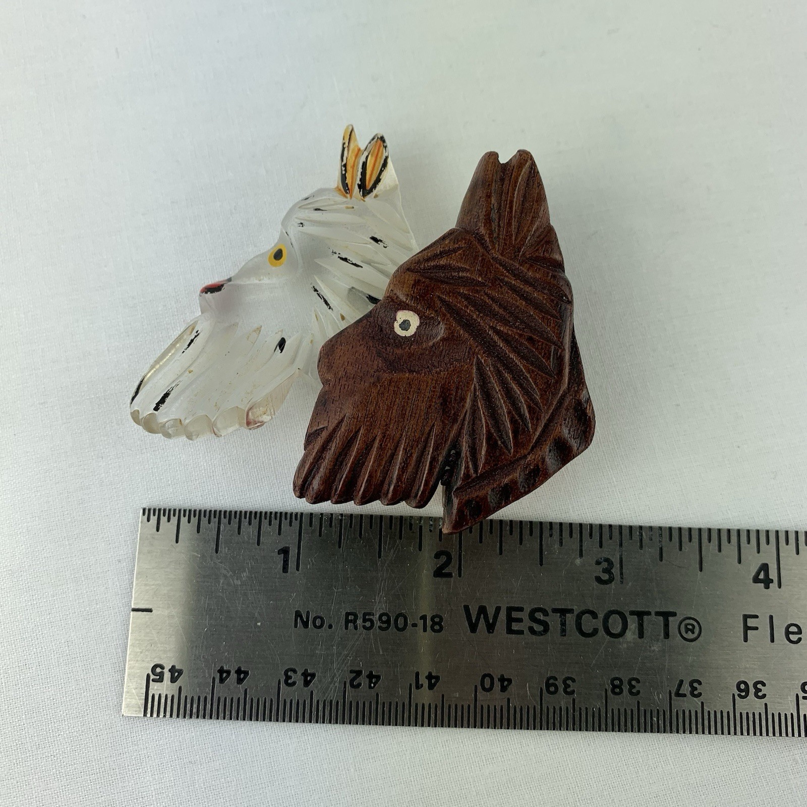 Vintage Hand Carved Lucite And Wood Scottie Dog Terrier Brooch