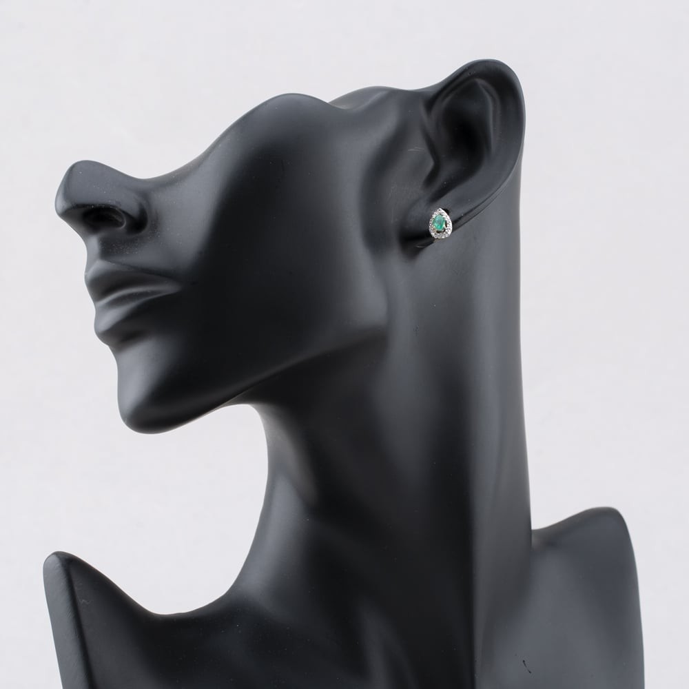 Second Hand 9ct Yellow Gold 0.26ct Emerald & Diamond Teardrop Cluster 8mm Stu…