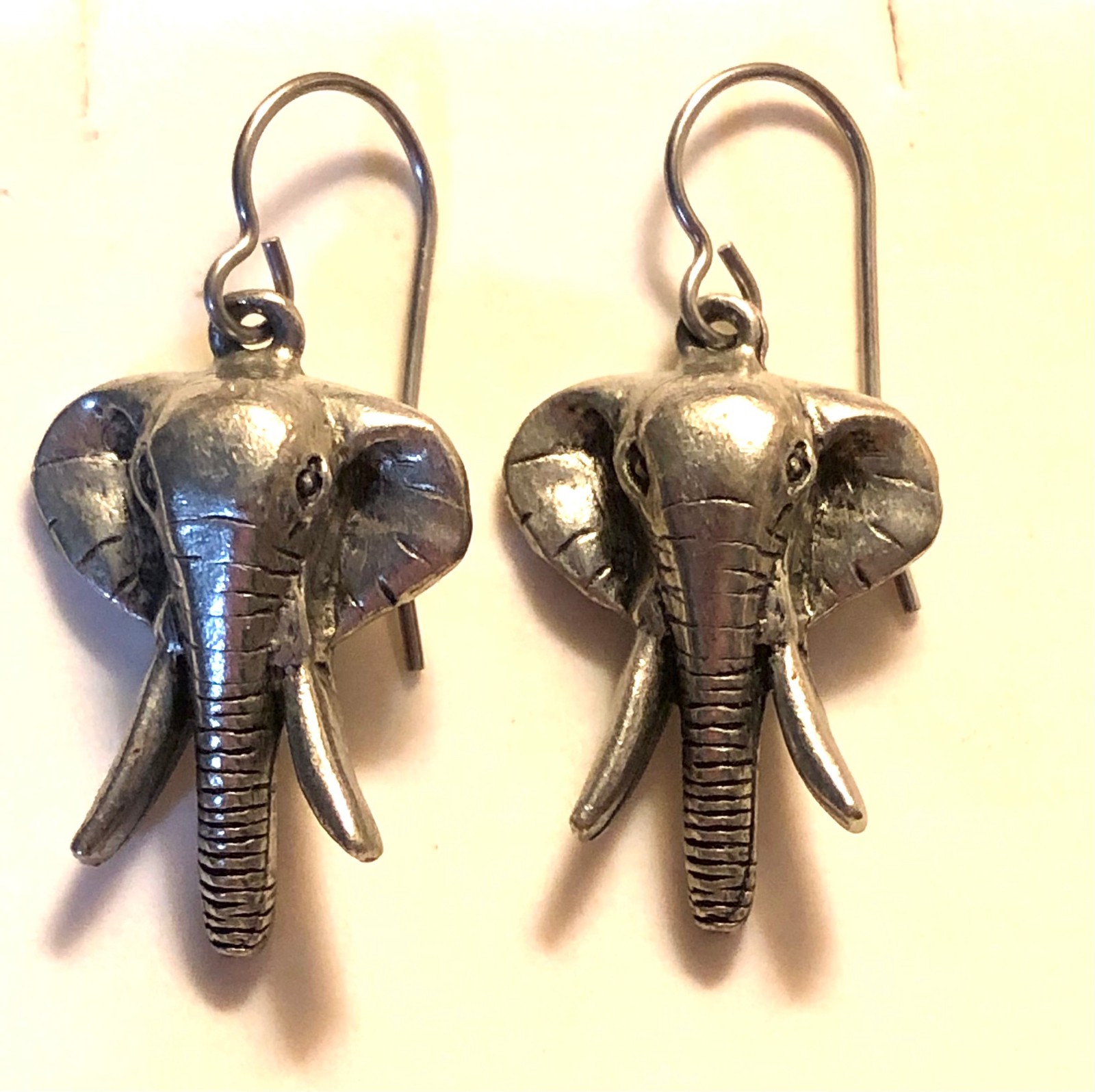 Silver Elephant Earrings Pewter Safari Drop Dangle Jim Clift GOP 80s Vintage