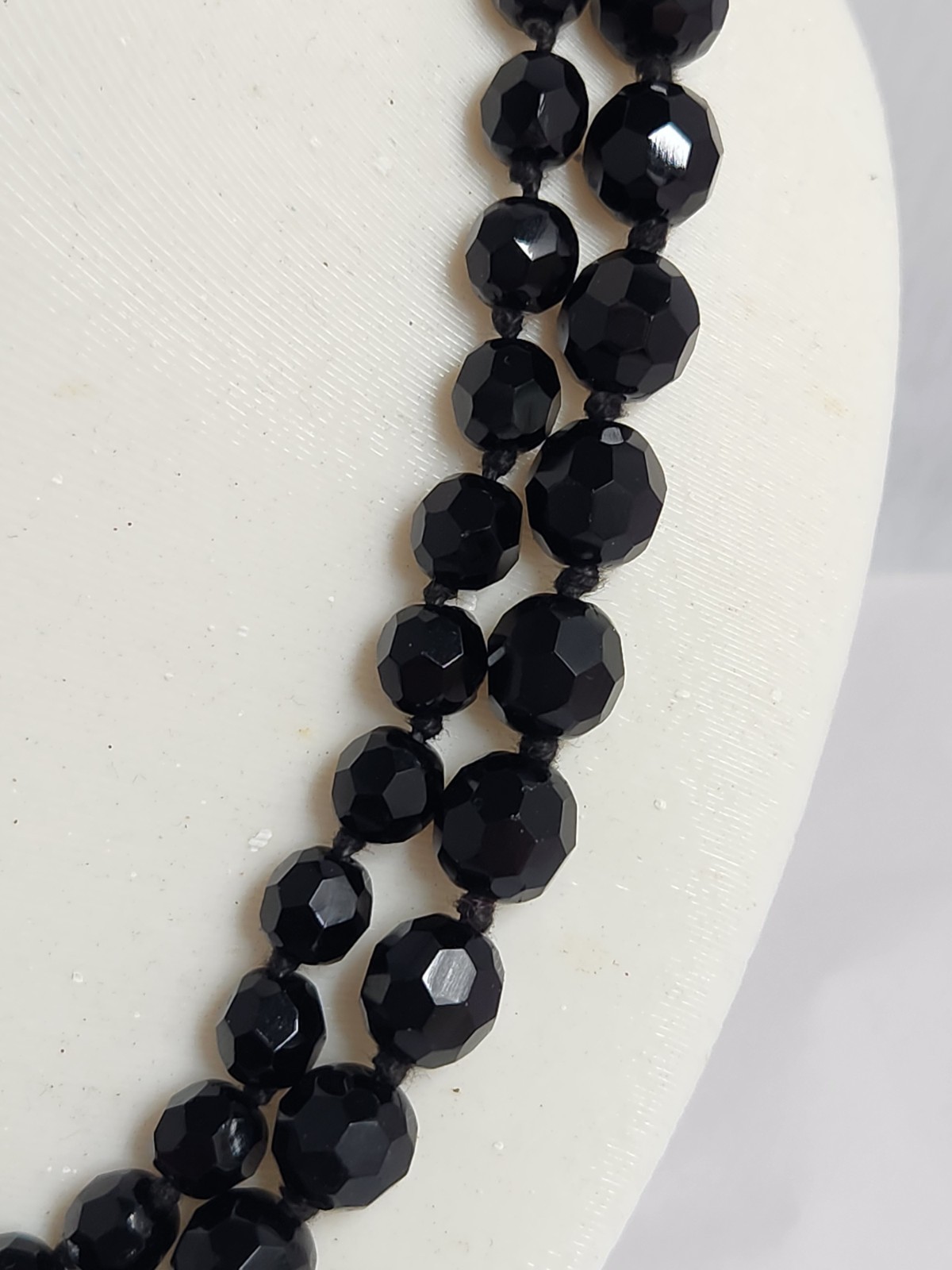 Vintage Double Strand Jet Black Made In Austria Faceted Crystal Beaded Necklace