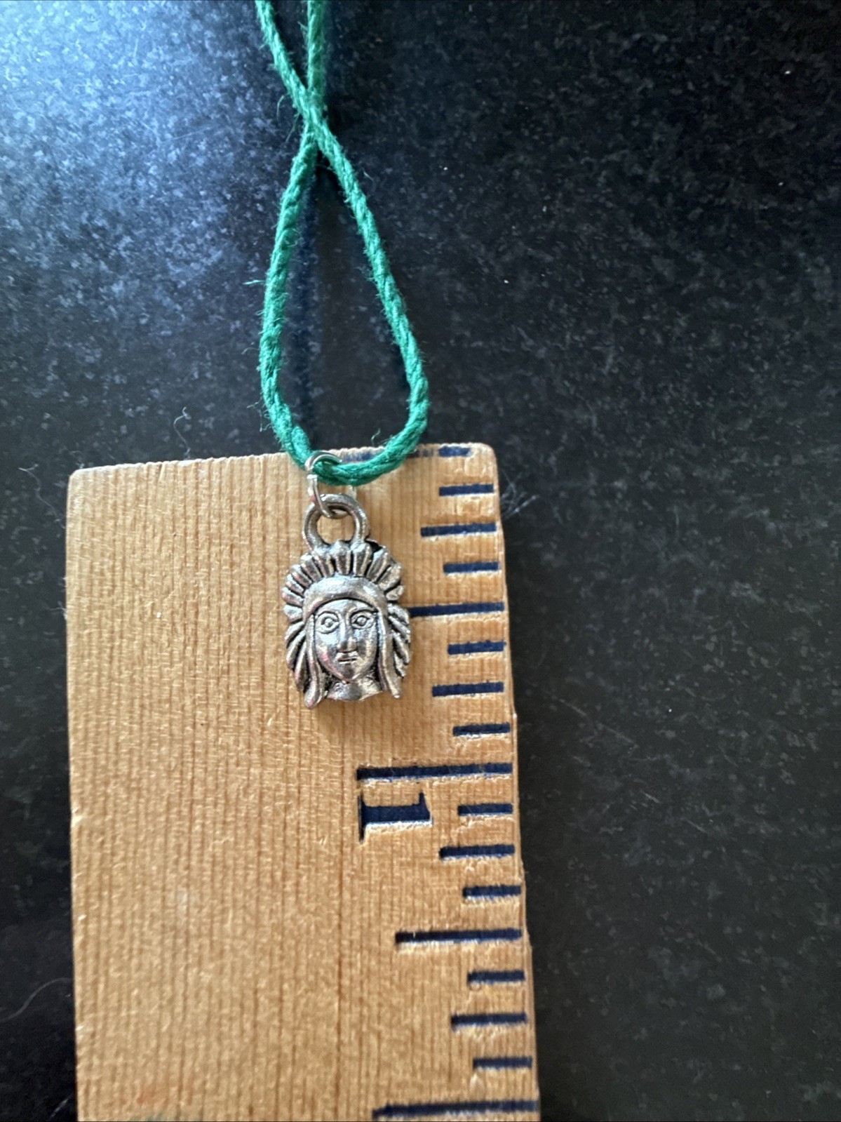 NATIVE AMERICAN INDIAN CHARM Dainty Green Hemp Cord Boho Tibetan Silver Tone