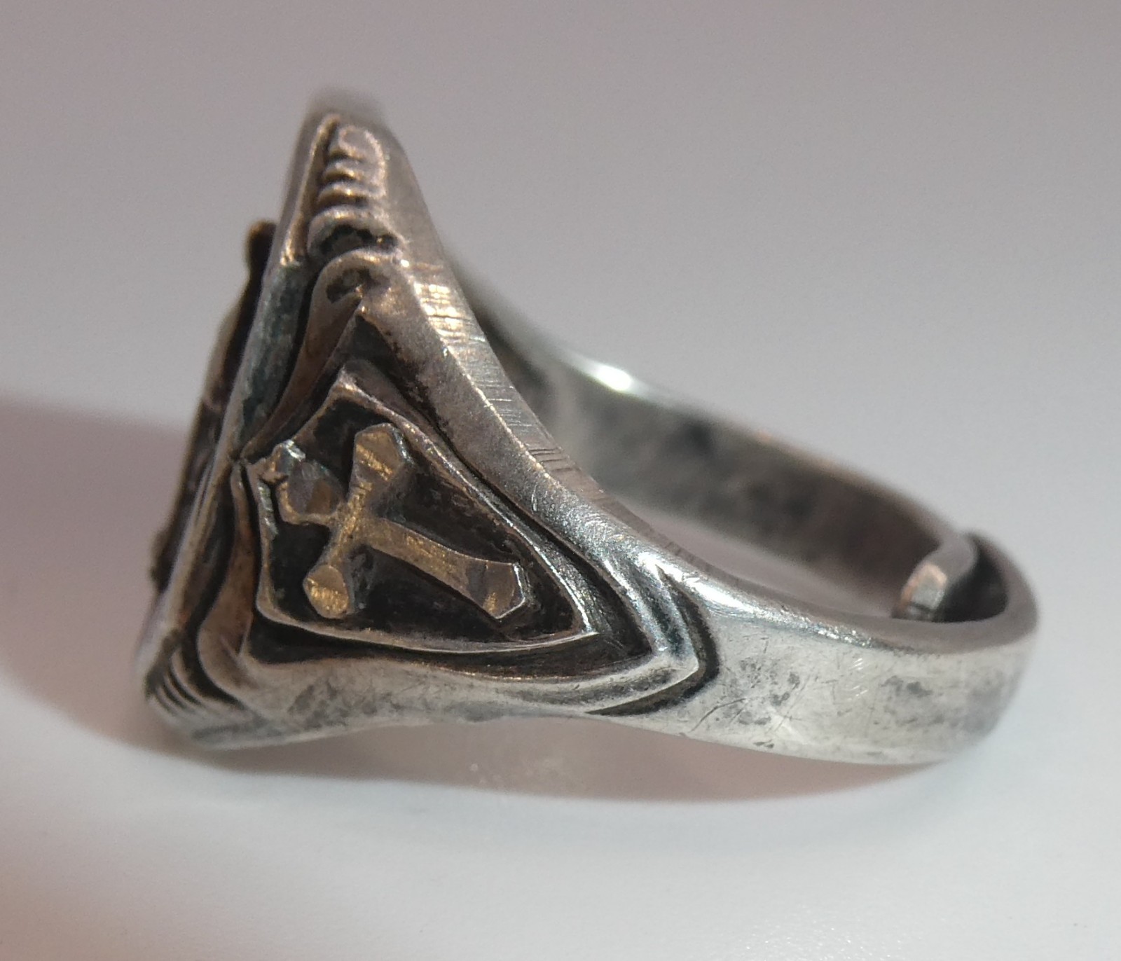 Vintage Virgin Mary Miraculous Medal Creed Sterling Silver Ring Adjustable Sz 7