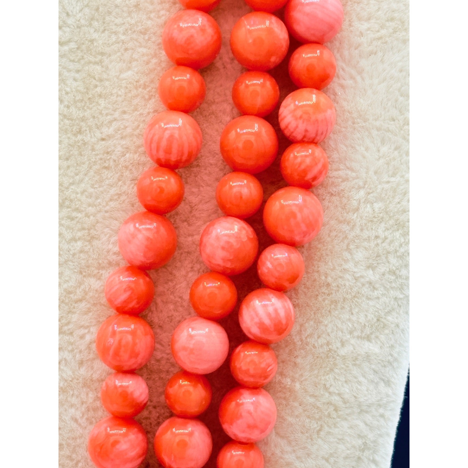 Vintage Genuine Salmon Coral Multi-strand Necklace with 925 Sterling Slide Clasp