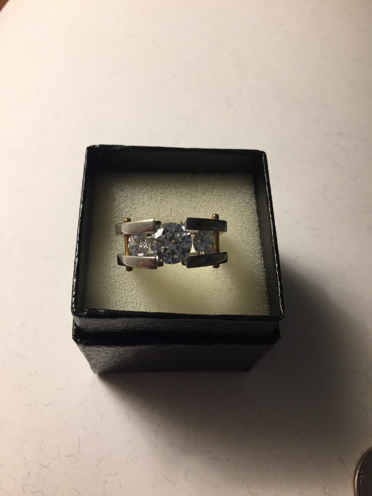 VTG Michael Valittuti 3ct CZ Tension Set NH Stainless Steel Square Band Ring SZ9