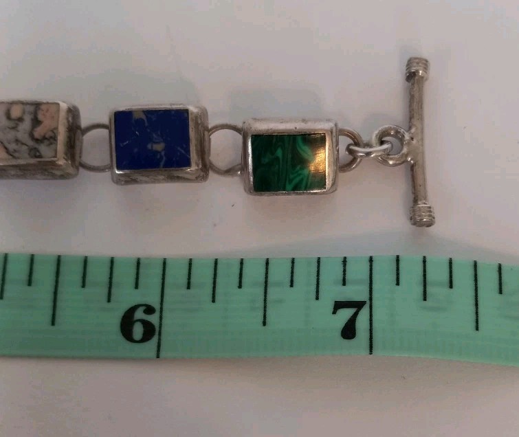 Vtg Mex925 Sterling Silver Multicolor Stone Bracelet 7″