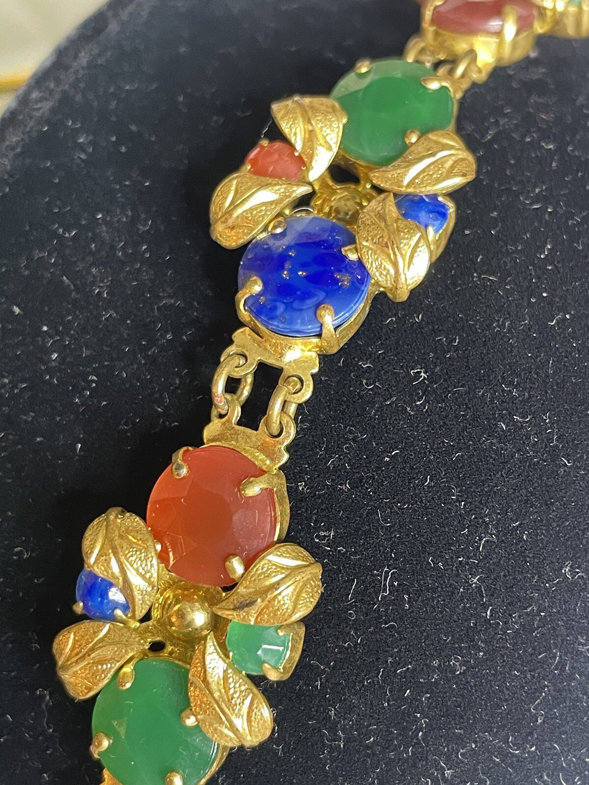 Vintage 1930’s Faceted Czech Glass- Gilt Metal Faux Gemstone SIGNED