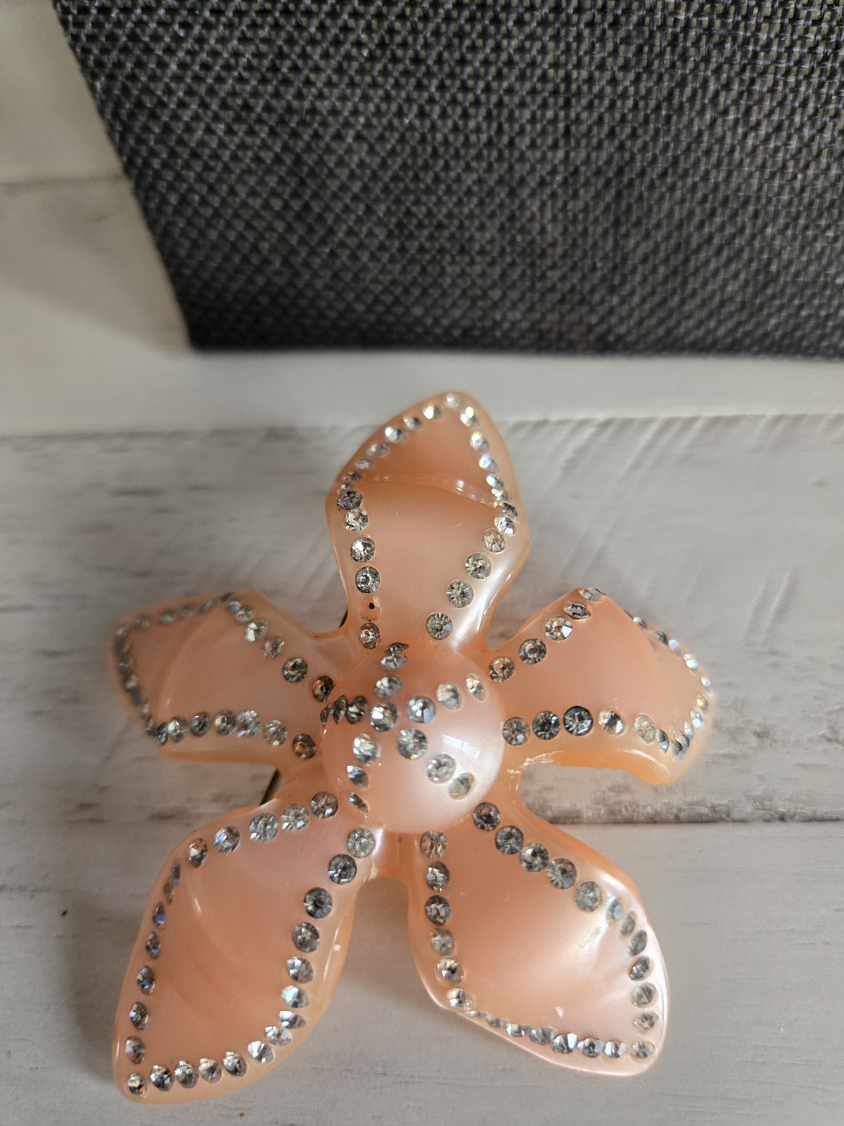 Vintage Lucite And Rhinestone Pink Flower Pin Brooch 3″x3″