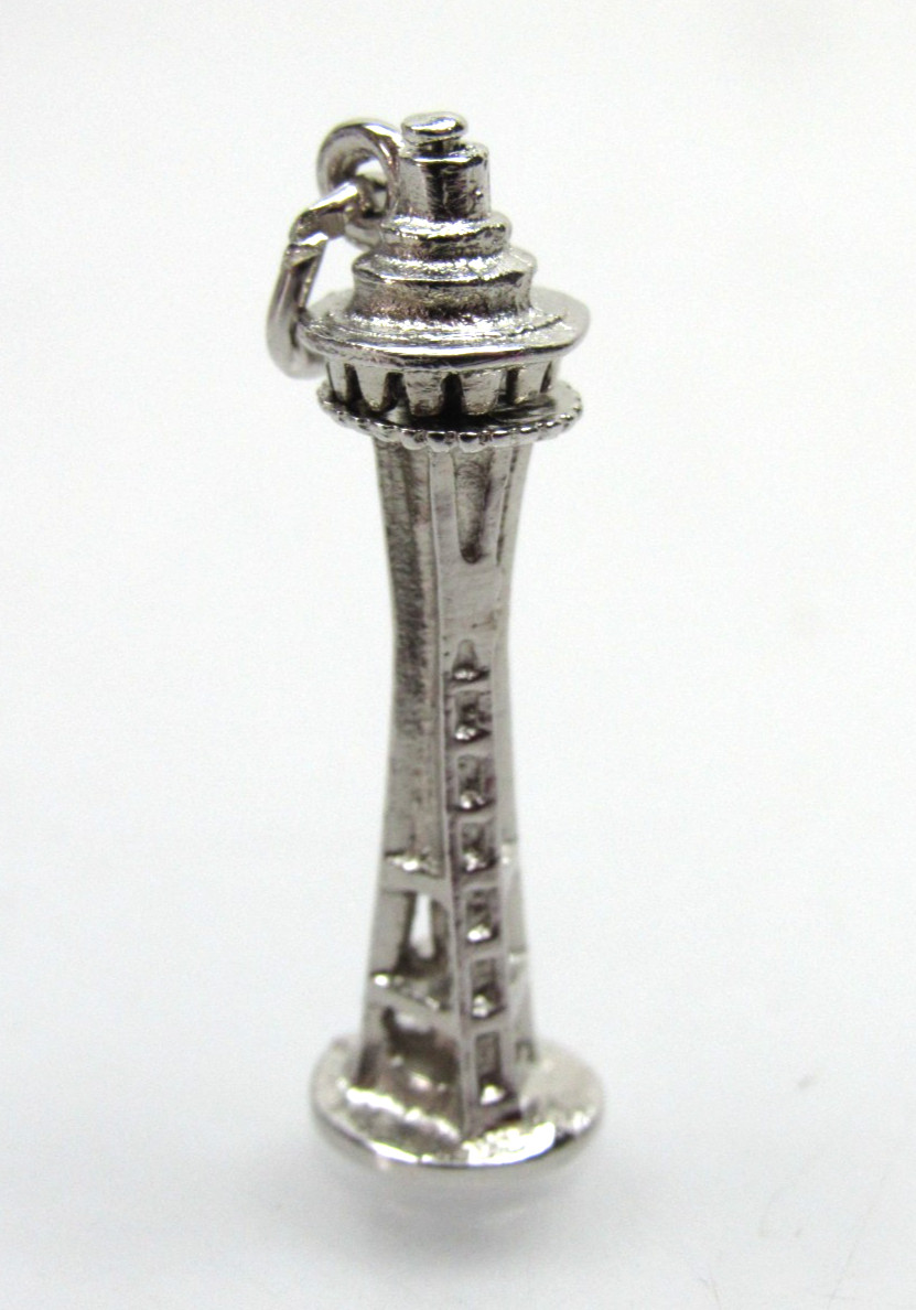 Vintage Sterling Silver Charm for Bracelet Seattle Space Needle TOP SPINS