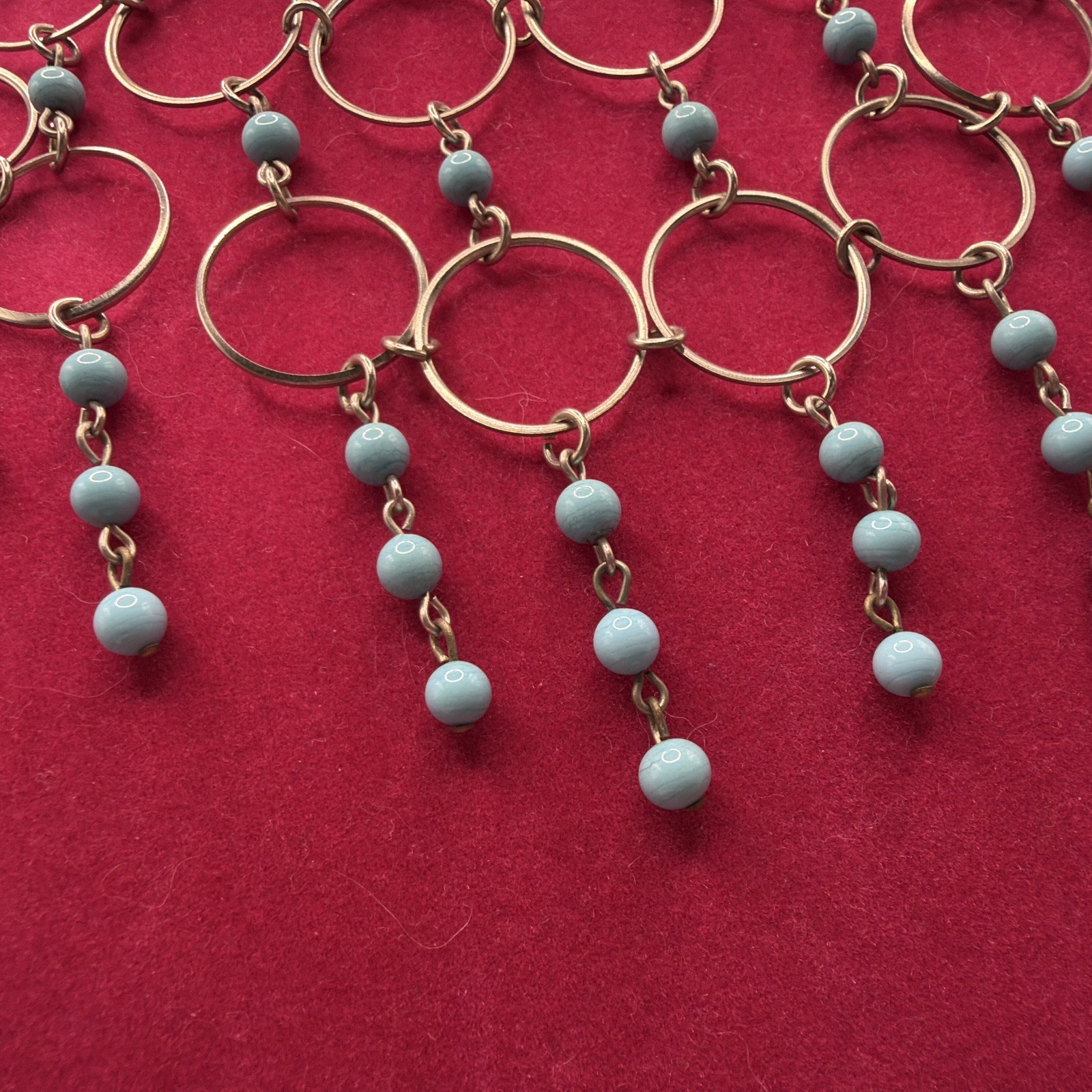 VTG Silver Tone w/ Turquoise Glass Beads Fringe 16″ Bib Necklace Statement