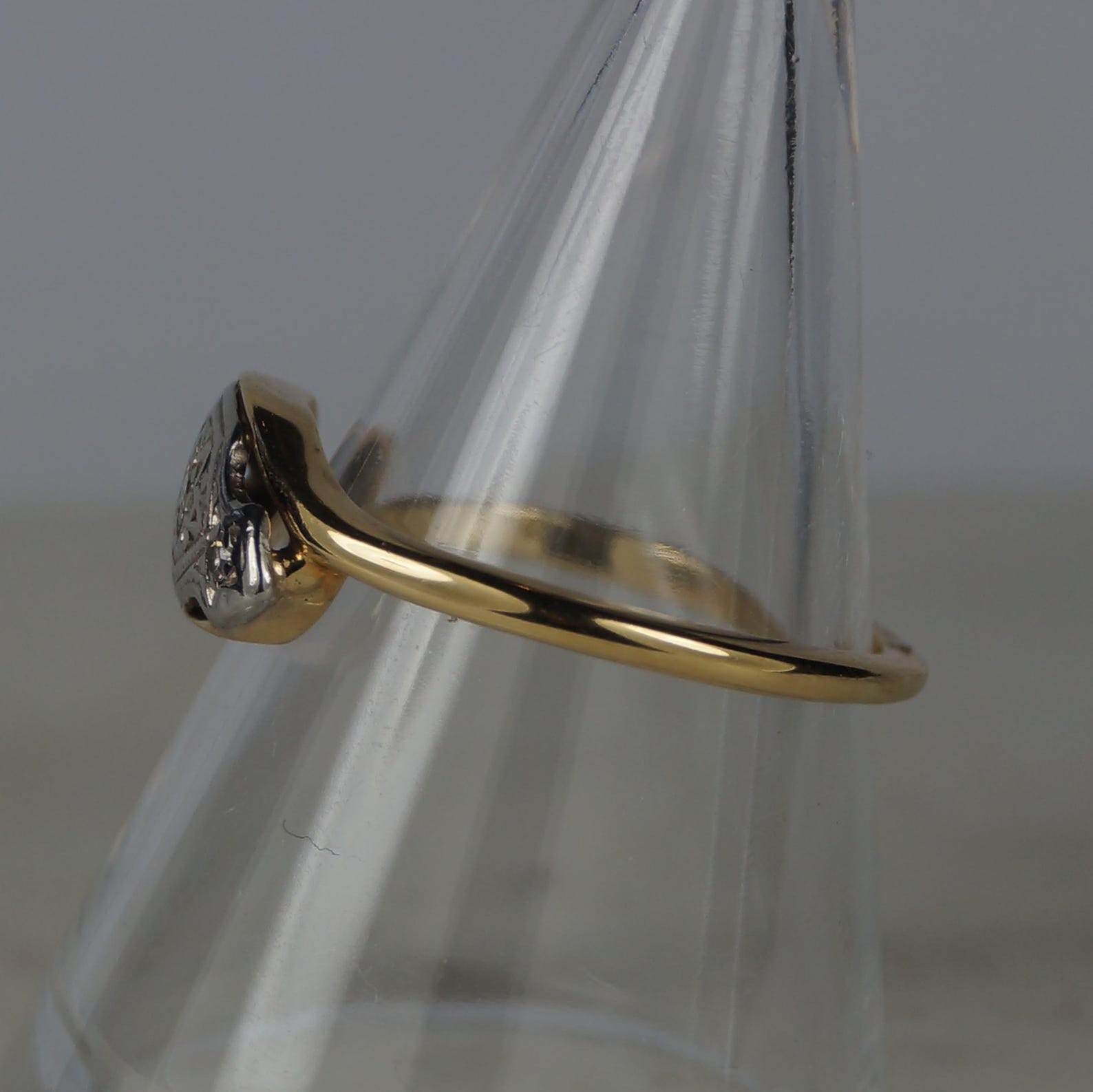 14Kt Gold Two Tone Finish Lab Created Diamond Art Deco 925 Sterling Silver Ring
