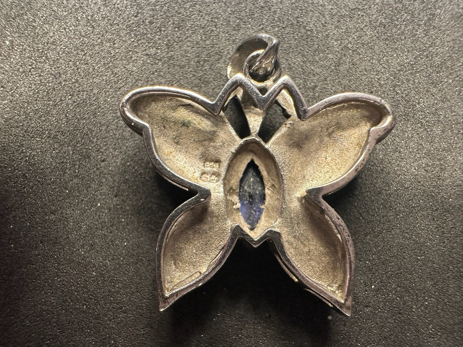 6.17g Vintage Sterling Silver 925 Butterfly Pendant Blue Green Inlay Purple M