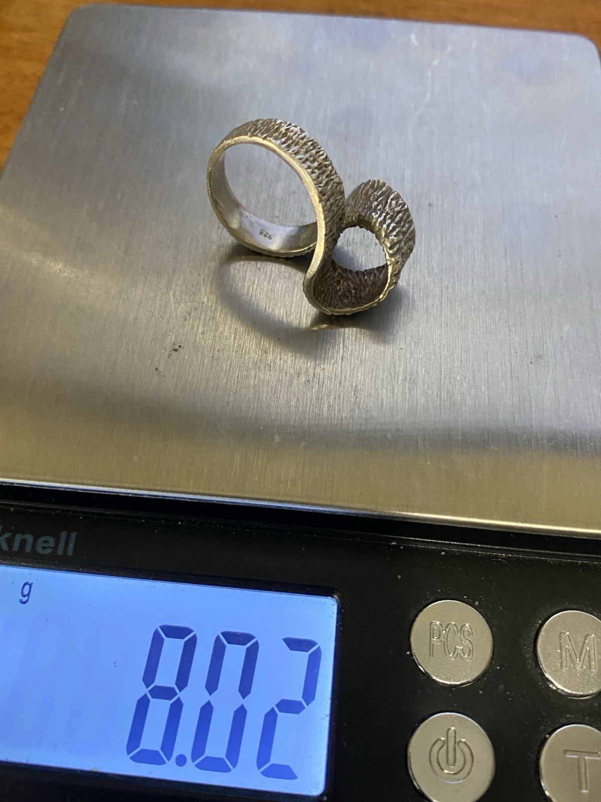 Vintage Half Loop Offset Textured 925 Silver Ring Rare Size 7.25 and 8 grams