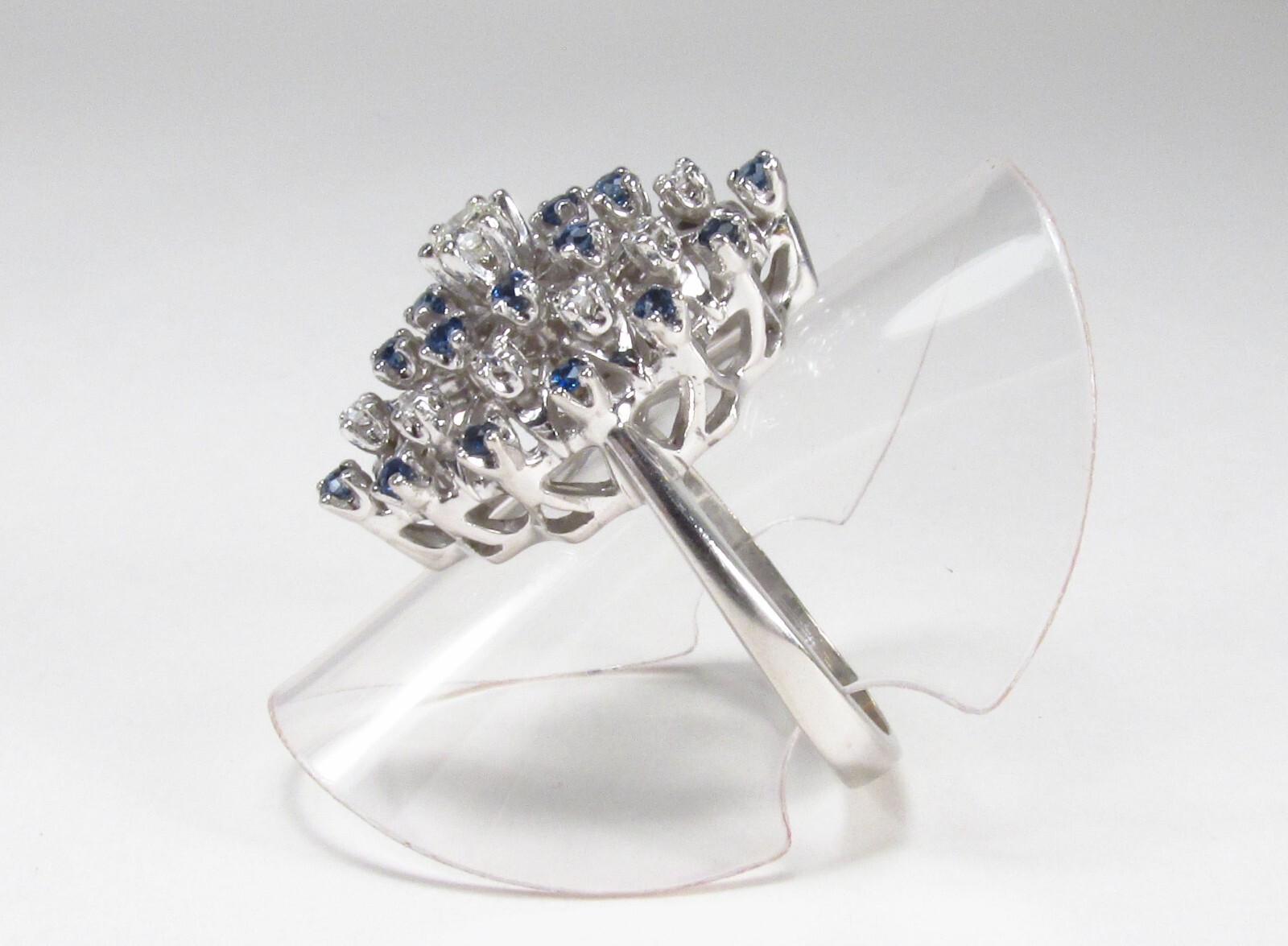 Vintage ODI NY USA 14K White Gold 0.75 ctw Diamond Sapphire Cocktail Ring Sz 8
