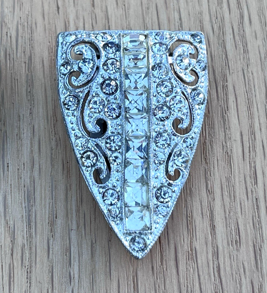 Antique Art Deco Brooch & Dress Shoe Fur Scarf Clip Clips Lot Silver Tone Clear