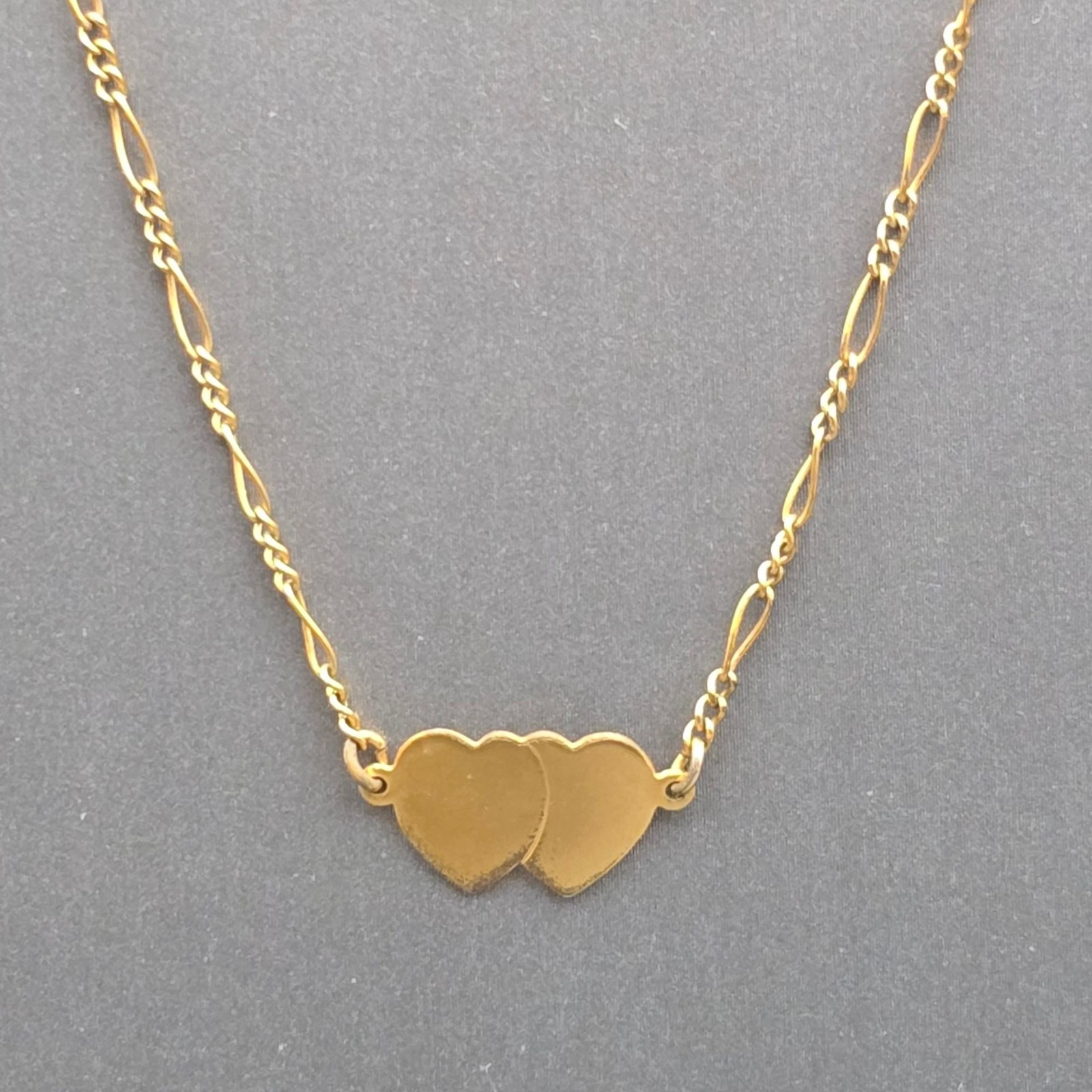 Vintage 12k Gold Filled Double Heart Choker Necklace Figaro Chain Statement