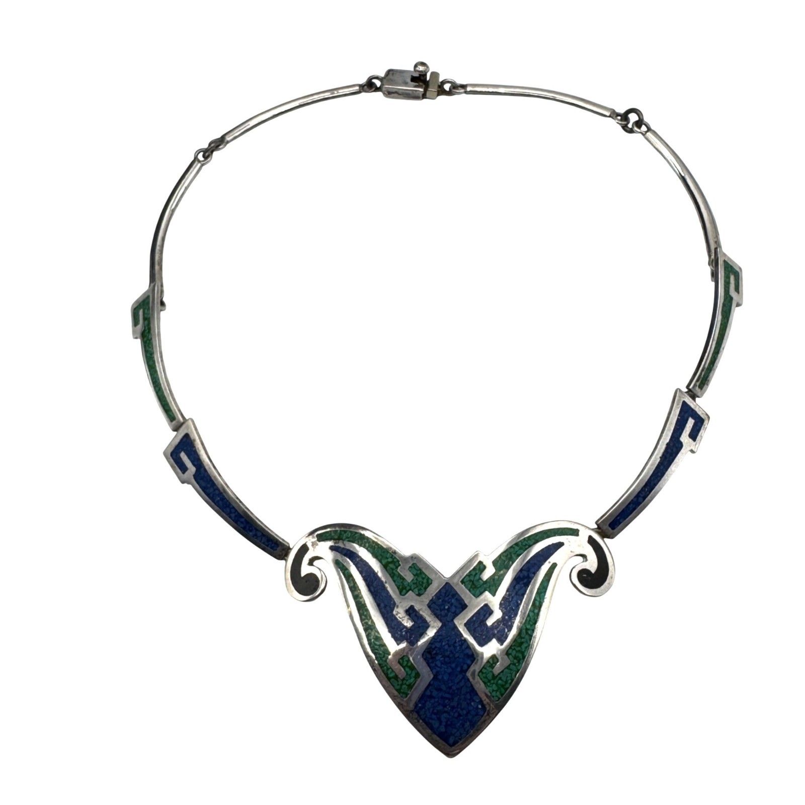Vintage Taxco Butterfly Necklace Blue Green 925 Art Deco Statement 44g TC-112