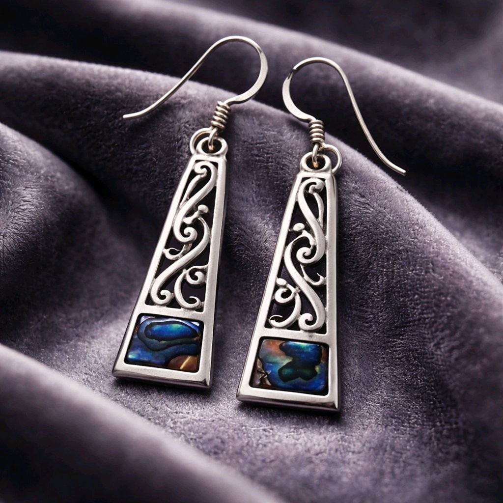 Abalone Earring Sterling Silver Paua Shell Drop Dangle Boho Filigree 925