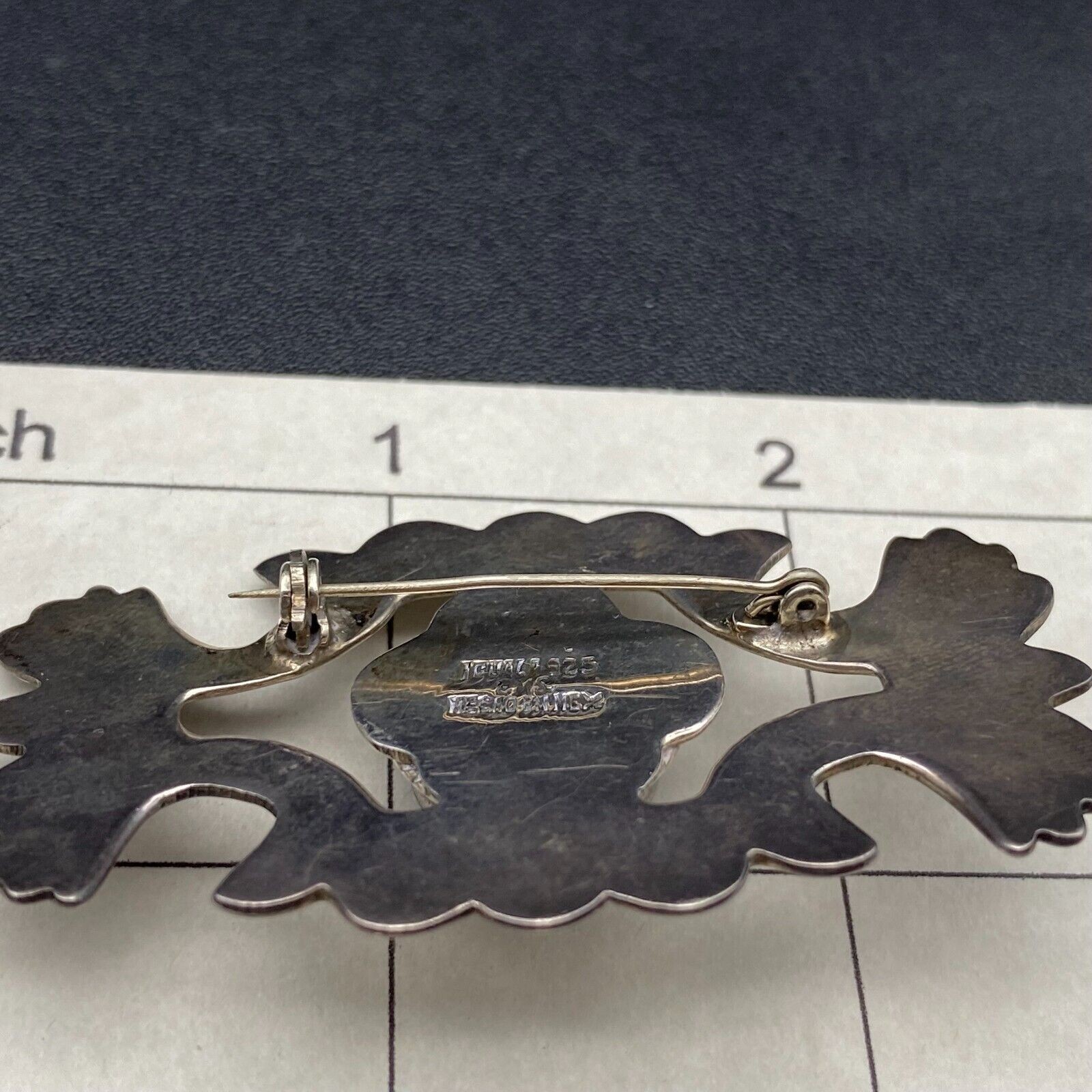 Vintage Mexico Icuala Blue Glass Sterling Silver Pin Brooch
