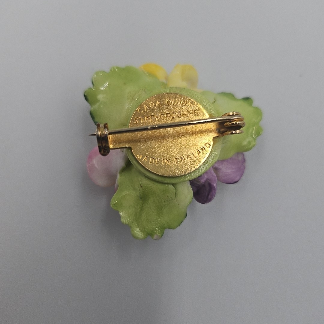Cara China Staffordshire Pansy Purple, Pink & Yellow Brooch Pin Signed England