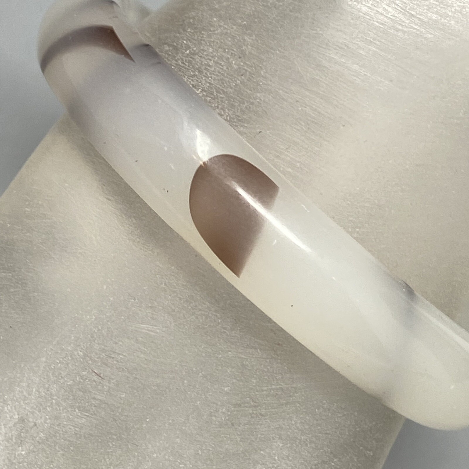 Vintage Bangle Bracelet Cloudy White Brown Fused Glass Abstract Boho Large 7.5″