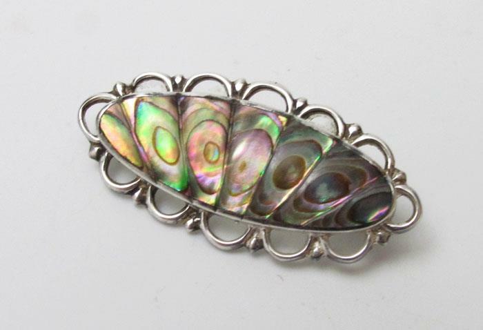 VINTAGE ATAAHUA STERLING SILVER & PAUA SHELL BROOCH NEW ZEALAND ABALONE