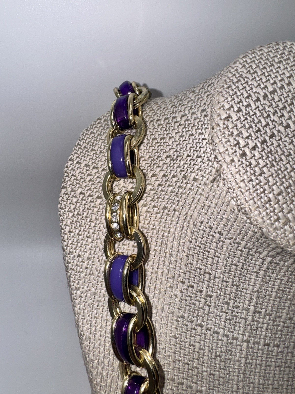 Vintage Coldwater Creek Gold Tone Purple Enamel Necklace & Bracelet Set