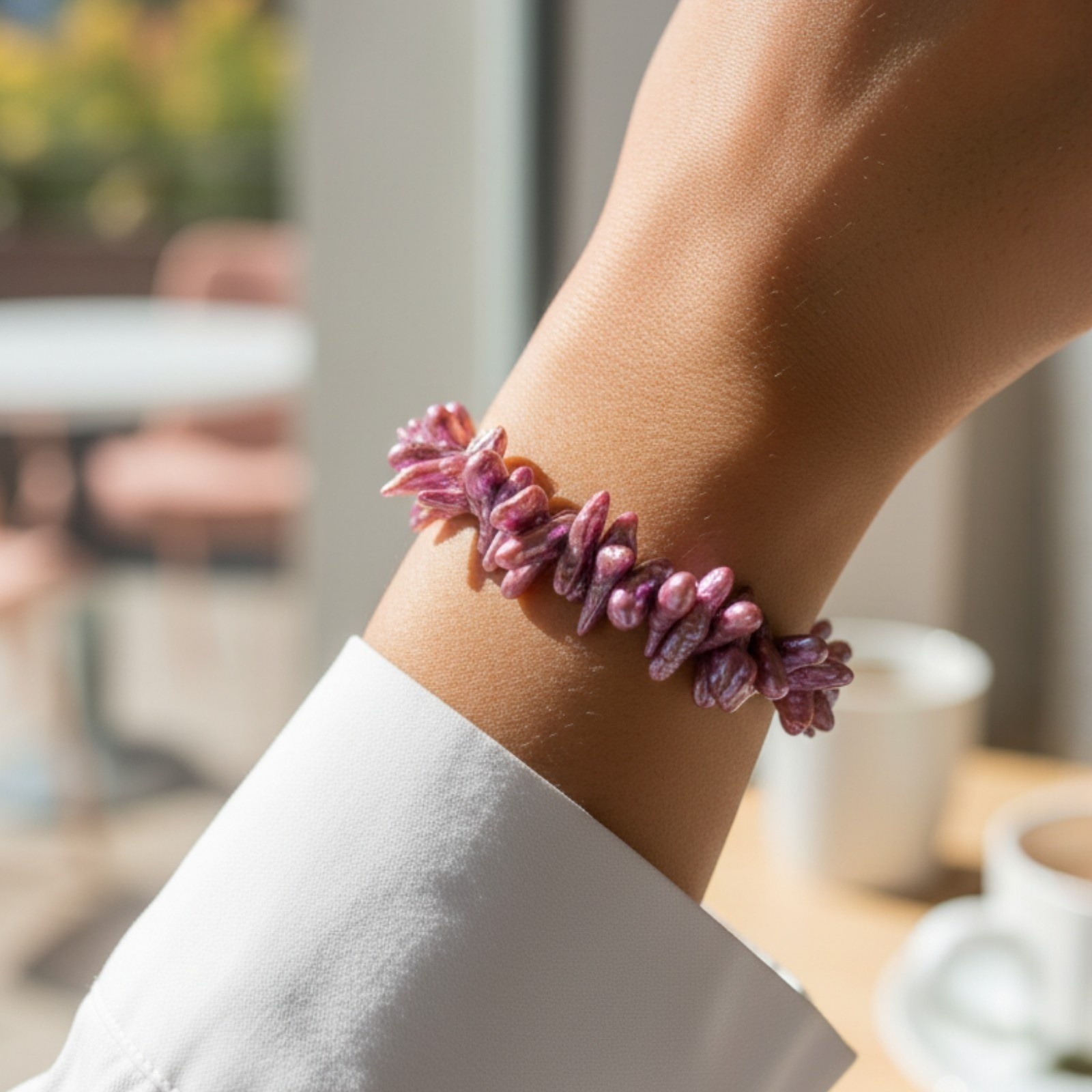 Vintage Orchid Purple Dyed Freshwater Stick Pearl Stretch Bracelet Wide
