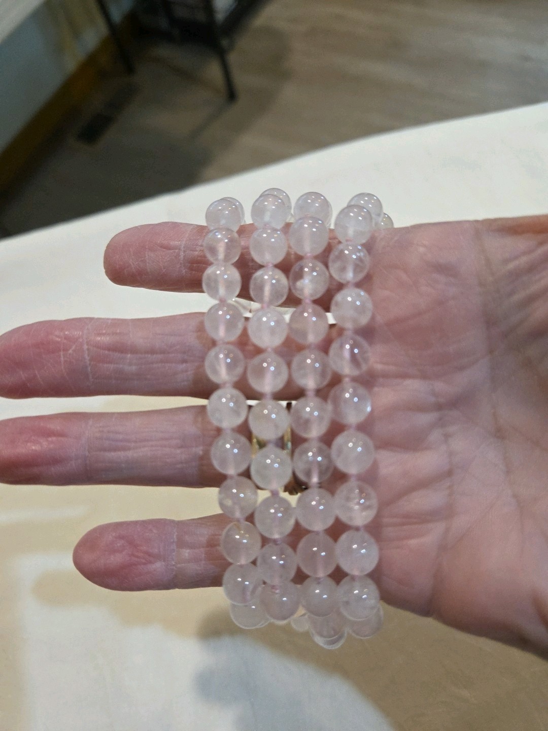 Delicate Vintage rose quartz necklace, continuous strand 31 inches in length.