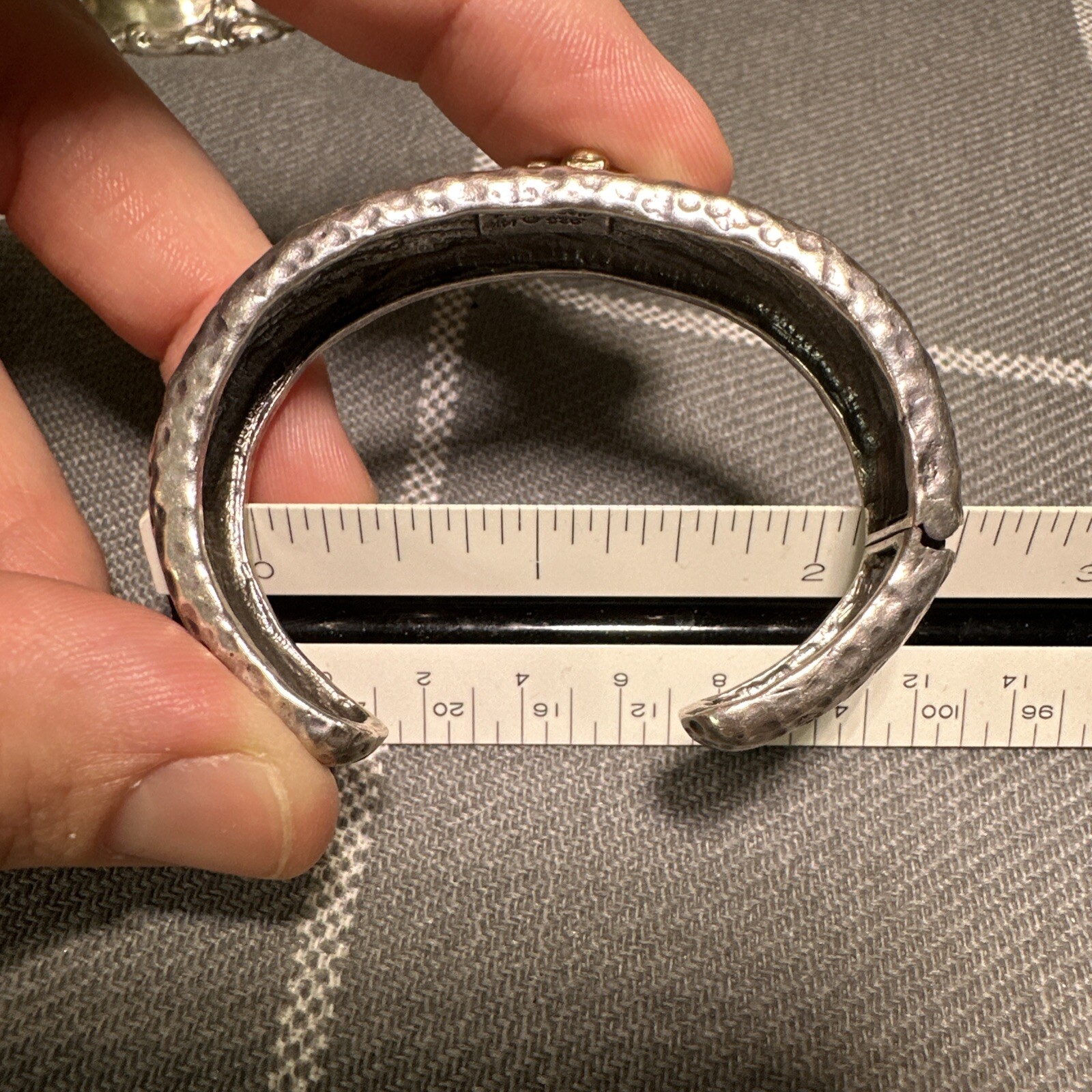 Vintage Dian Malouf 925 14k Hinged Small Cuff Bracelet Hammered