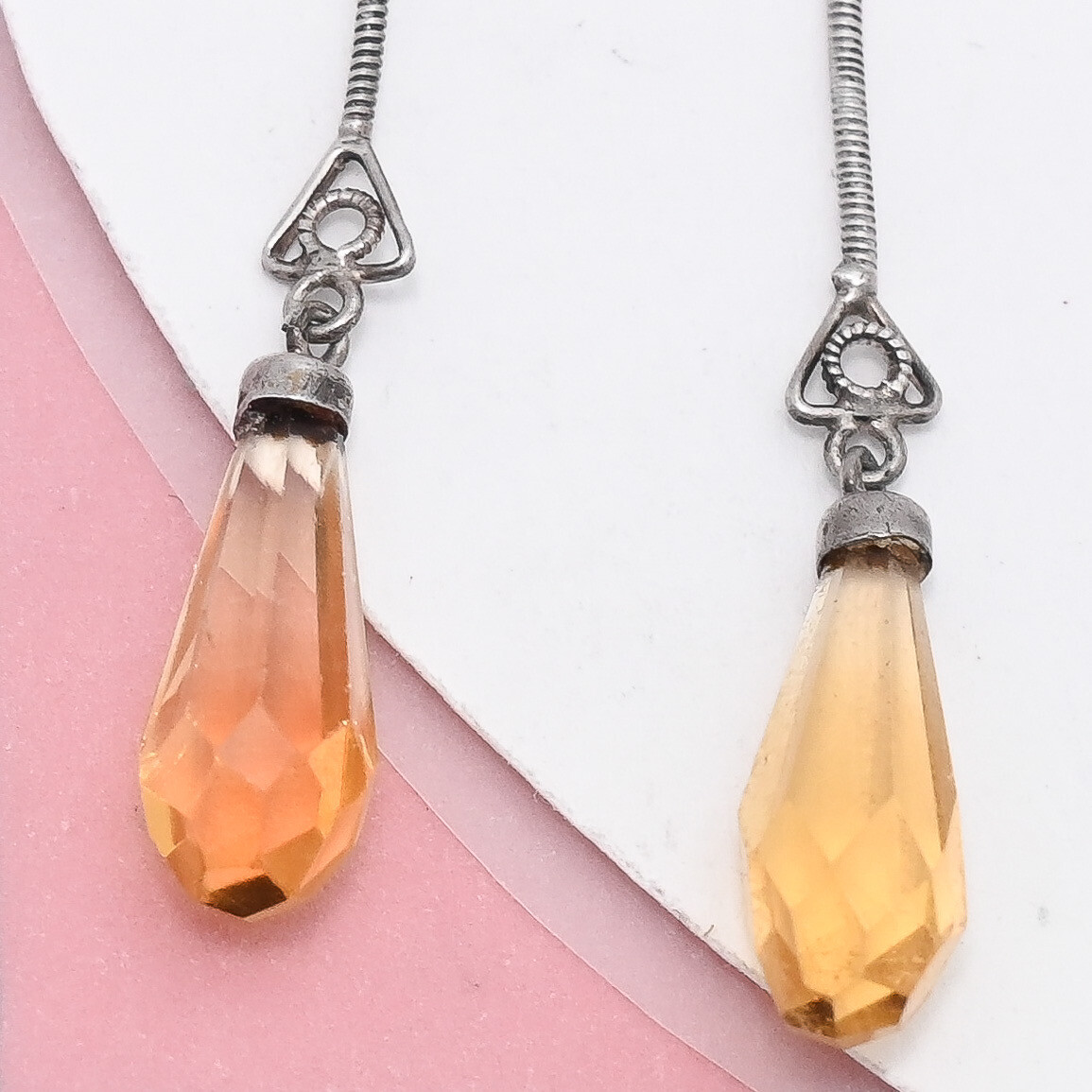 Antique Victorian Edwardian Briolette Citrine Negligee Silver Pendant Necklace