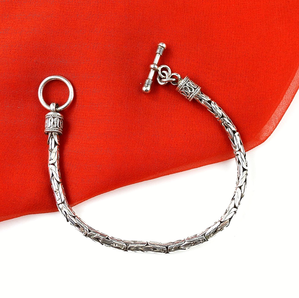 Sterling Silver 925 Wheat Spiga Bracelet Toggle Clasp Engraved Bali Style 7.5